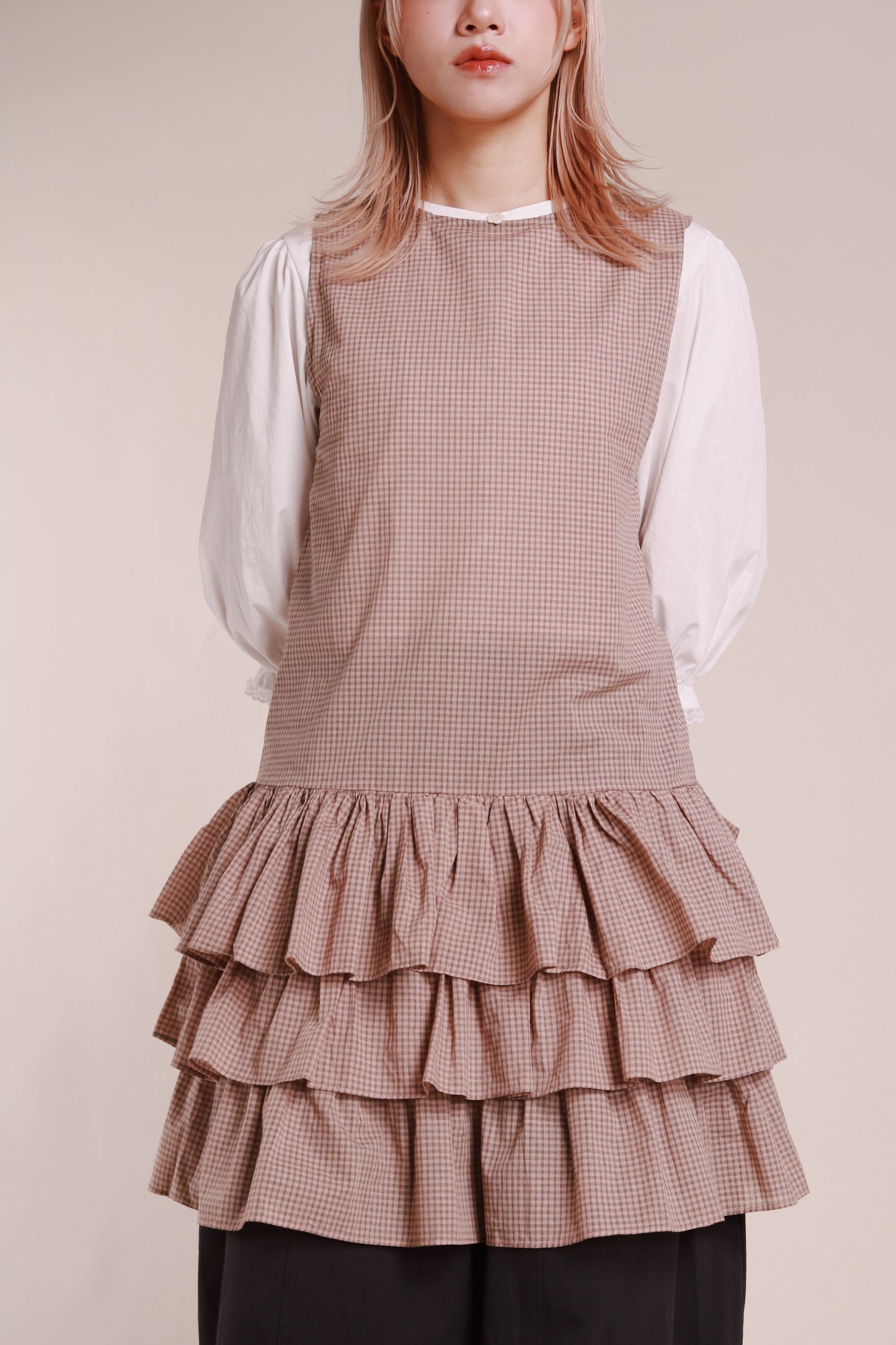 Layered Ruffle Dress (Beige)