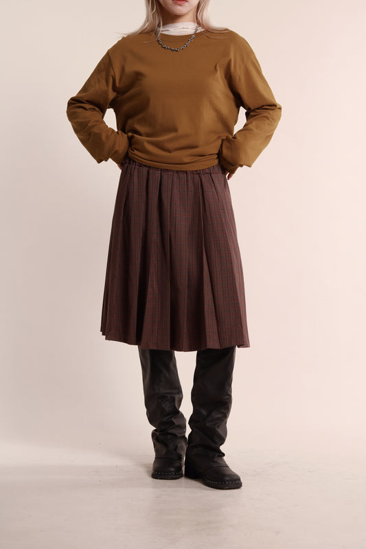 Checkered Pleat Skirt (Brown)