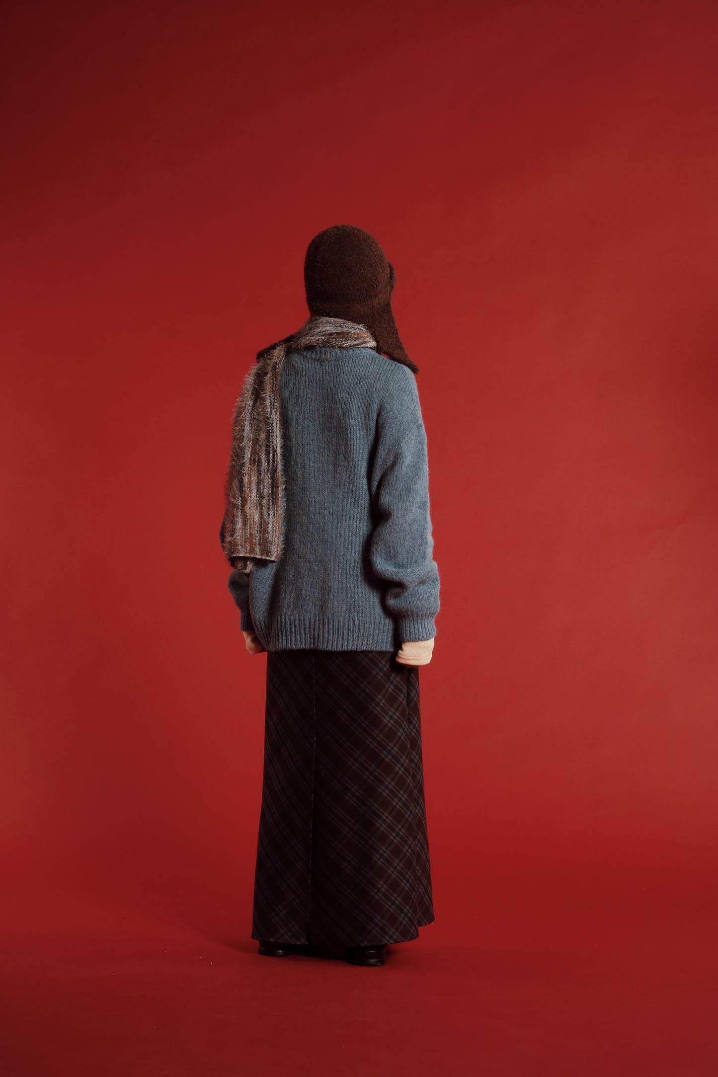 Checkered Slit Skirt (Brown)