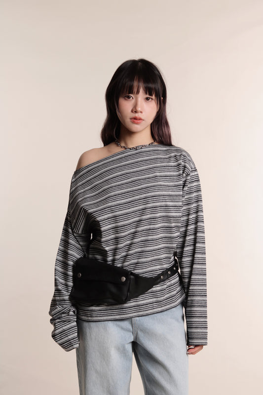 Oversized Stripe Top (Grey)