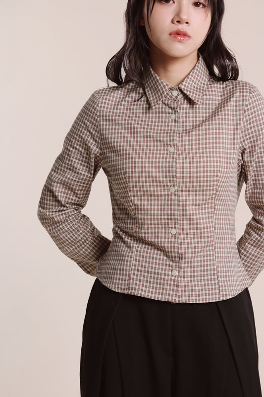 Checkered Crop Shirt (Brown)