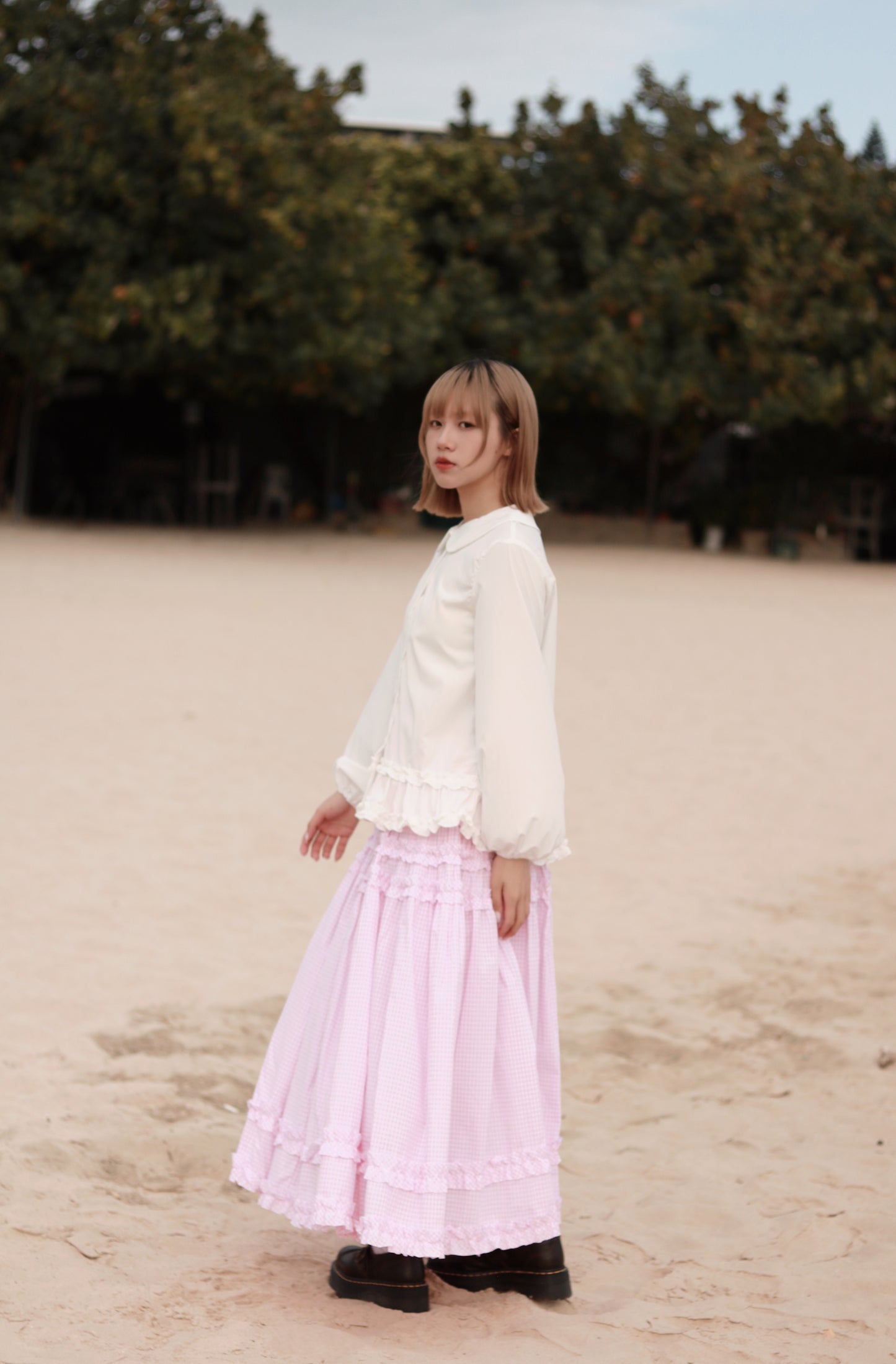 Doll Checkered Ruffle Skirt (Pink)