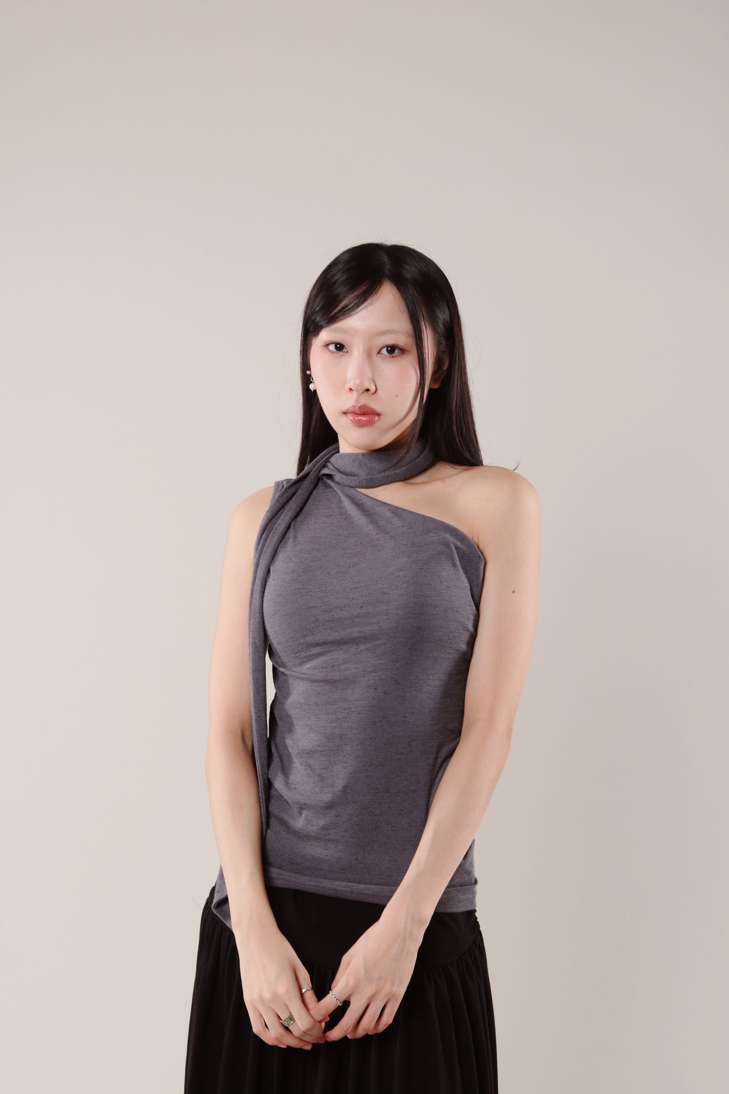Linen Scarf Top (Charcoal)