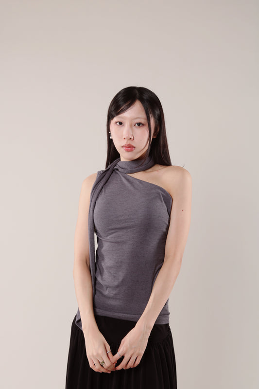 Linen Scarf Top (Charcoal)