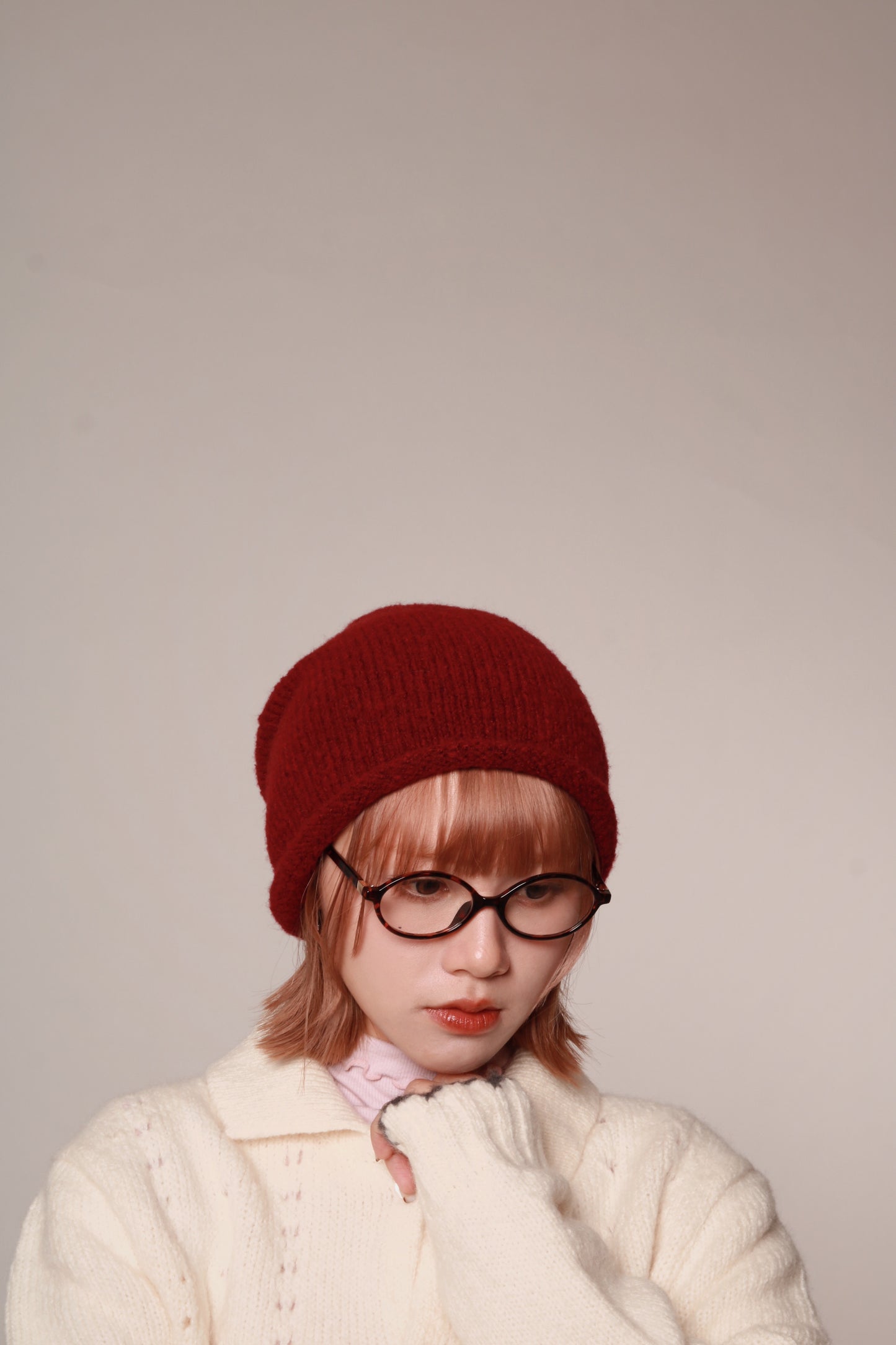 Gathered Ribbon Beanie (Beige/Black/Charcoal/Pink/Red)