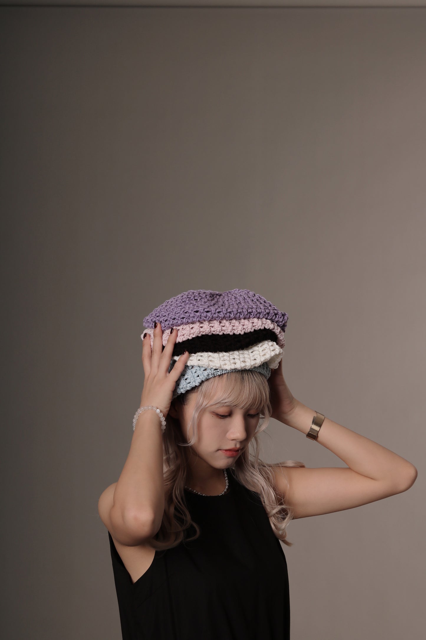 Daily Knit Beret (Black/Blue/Pink/Purple/White)