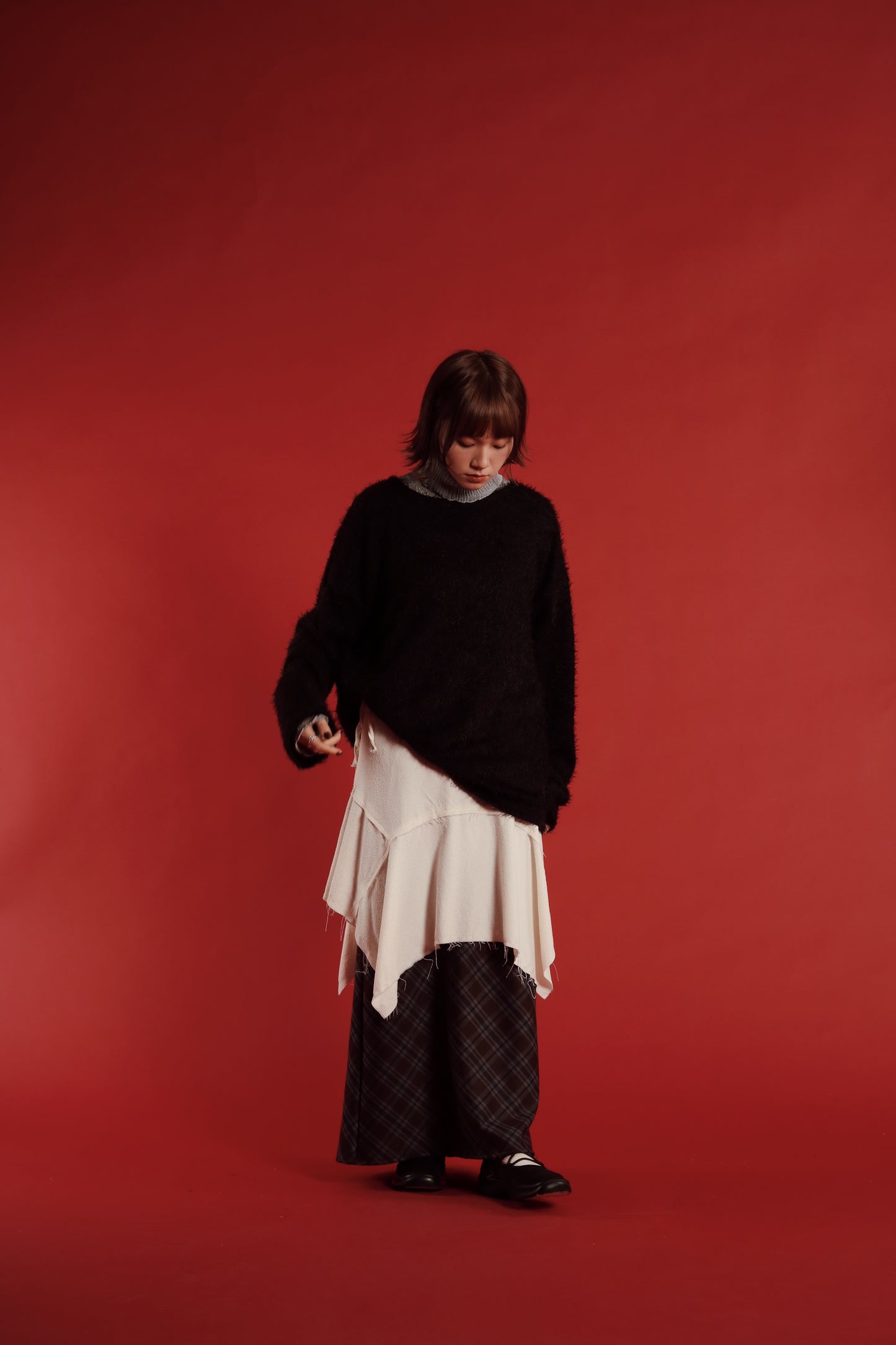 Checkered Slit Skirt (Brown)