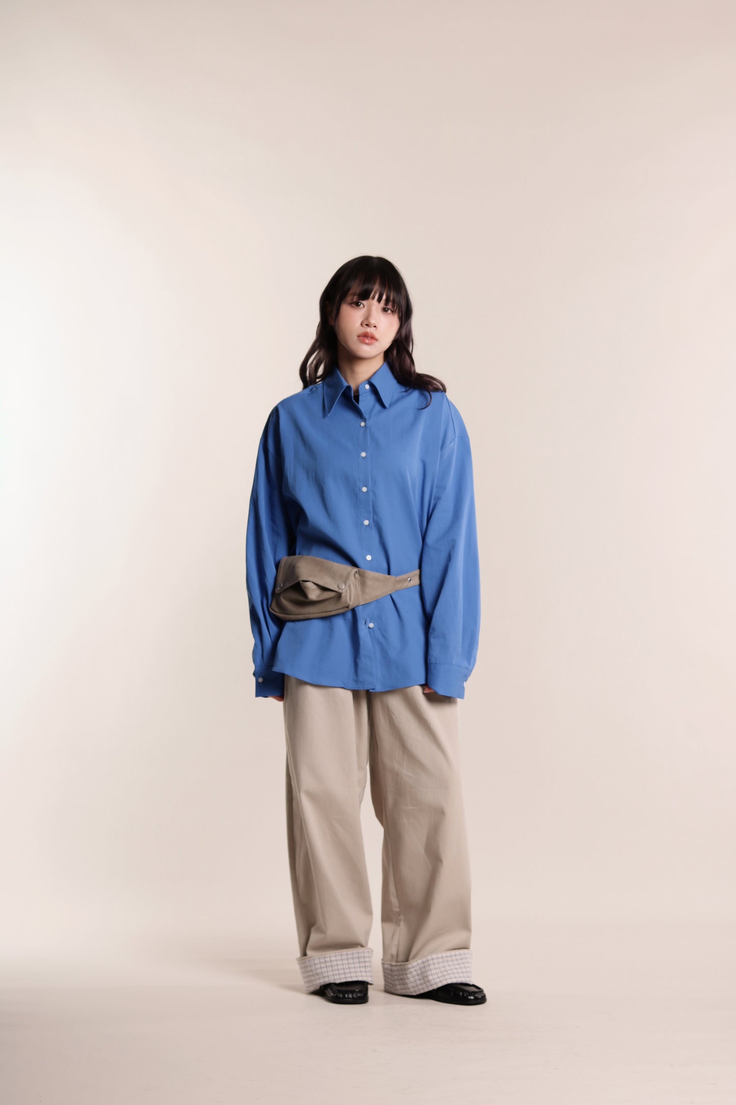 Check Detail Pleated Pants (Beige)