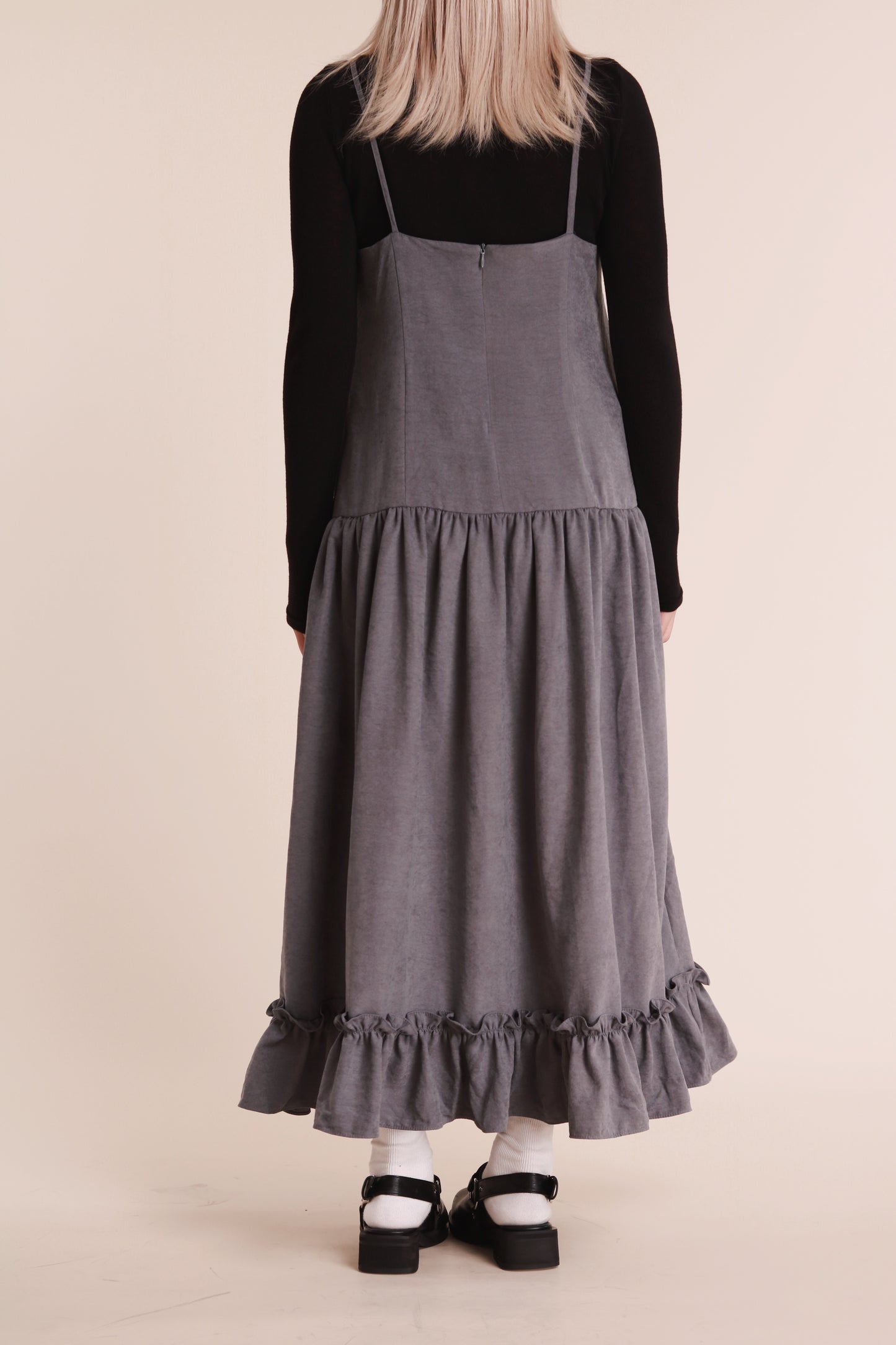 Doll Gathered Ruffle Dress (Grey Blue)