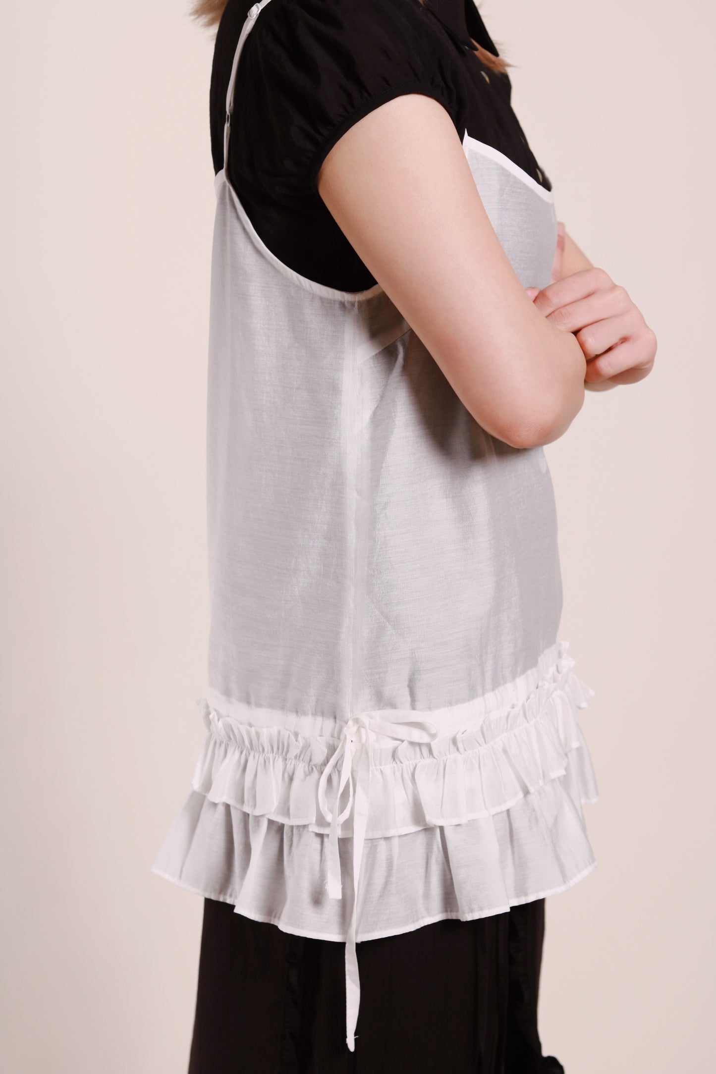 Double Ruffle Sleeveless Top (White)