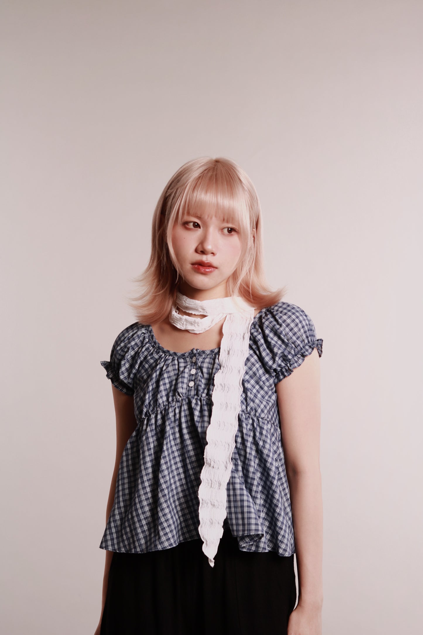 Plaid Button Blouse (Blue)