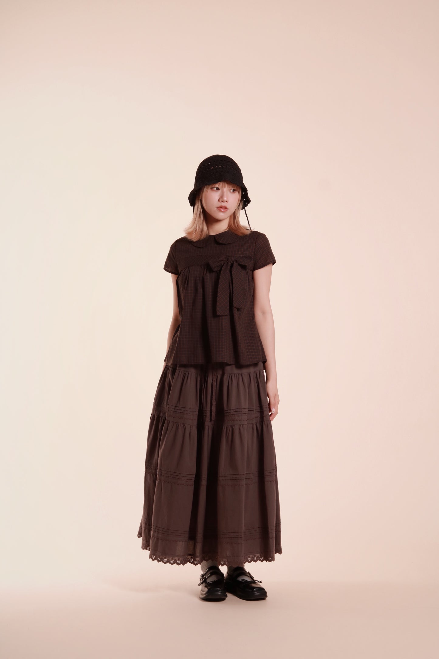 Doll Bow Blouse (Brown)