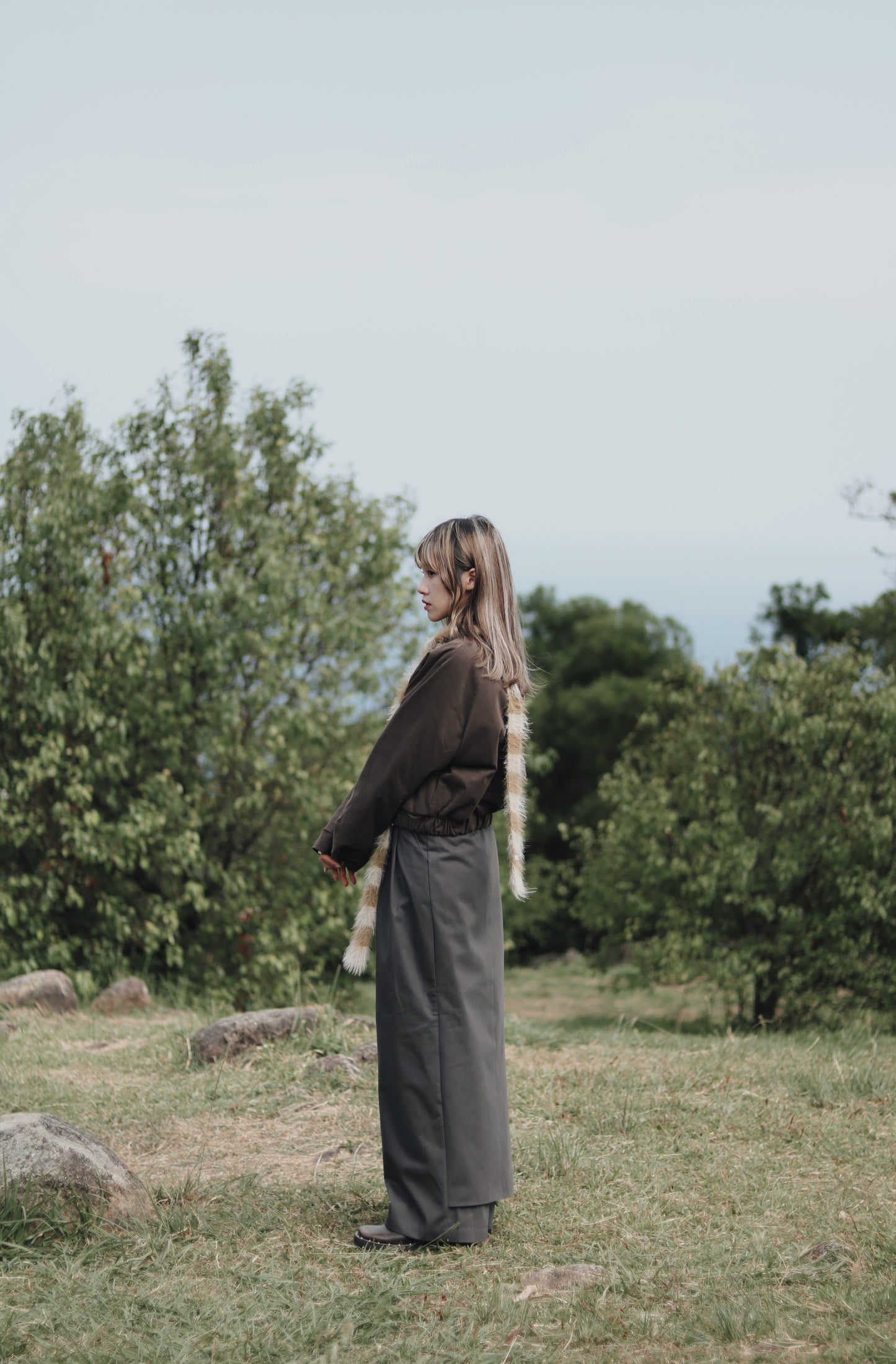 Cropped Blouson Jacket (Brown)