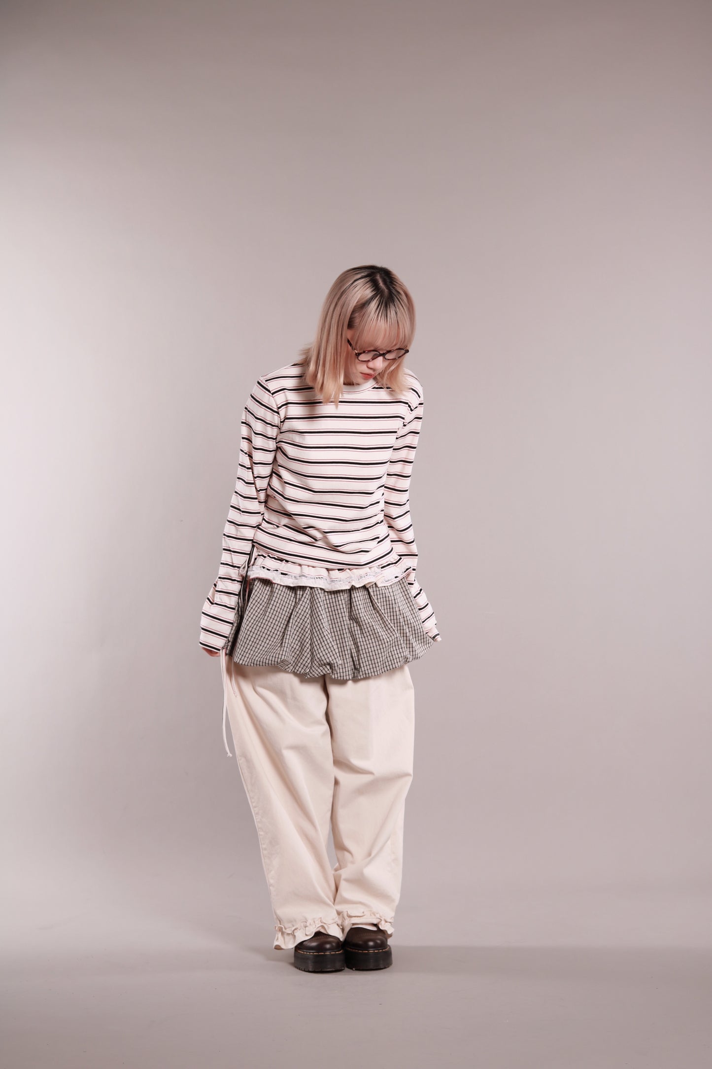Frilled Lace Stripe Top (Ivory)