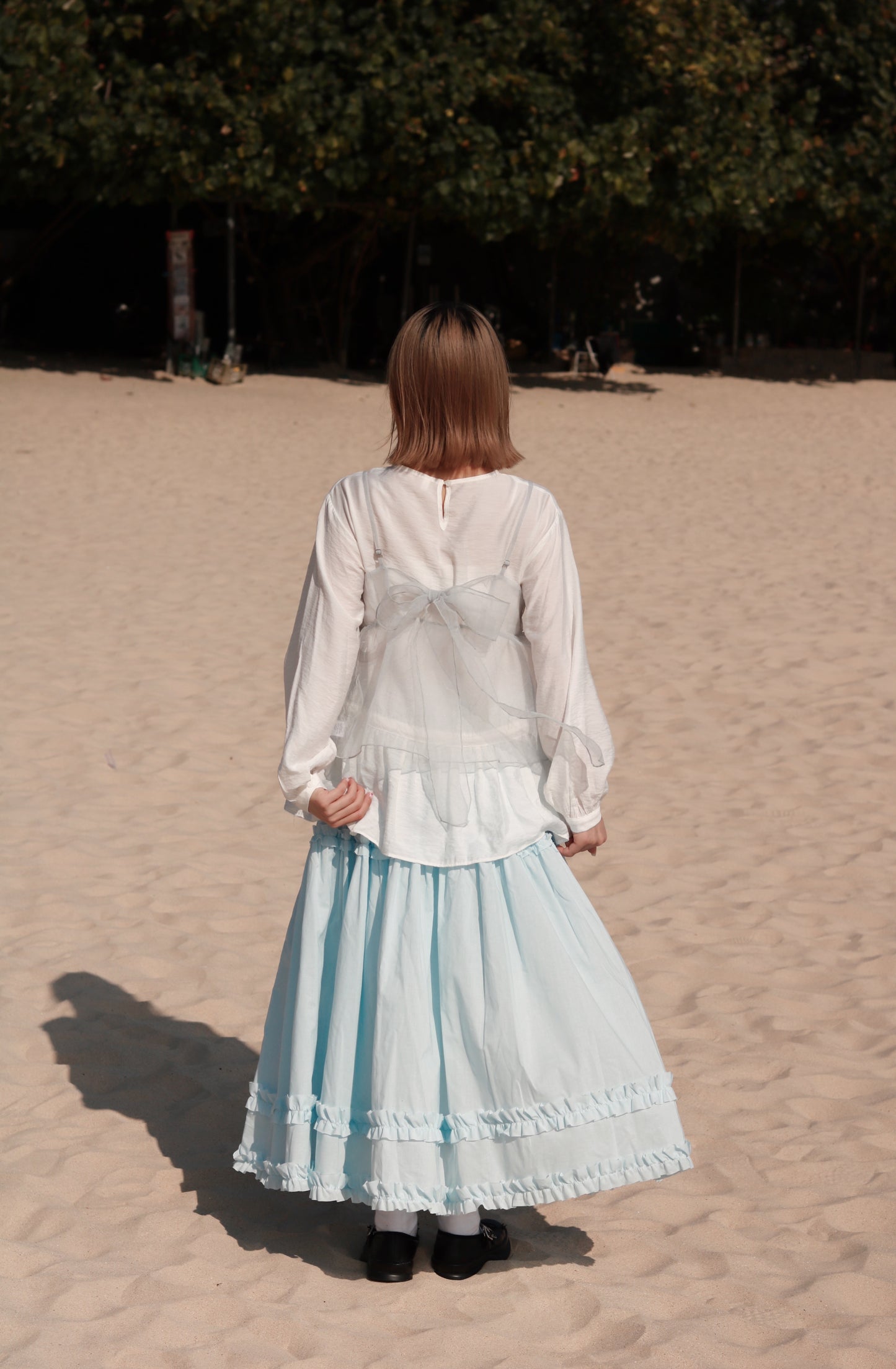 Doll Ribbon Sleeveless Top (Sky)