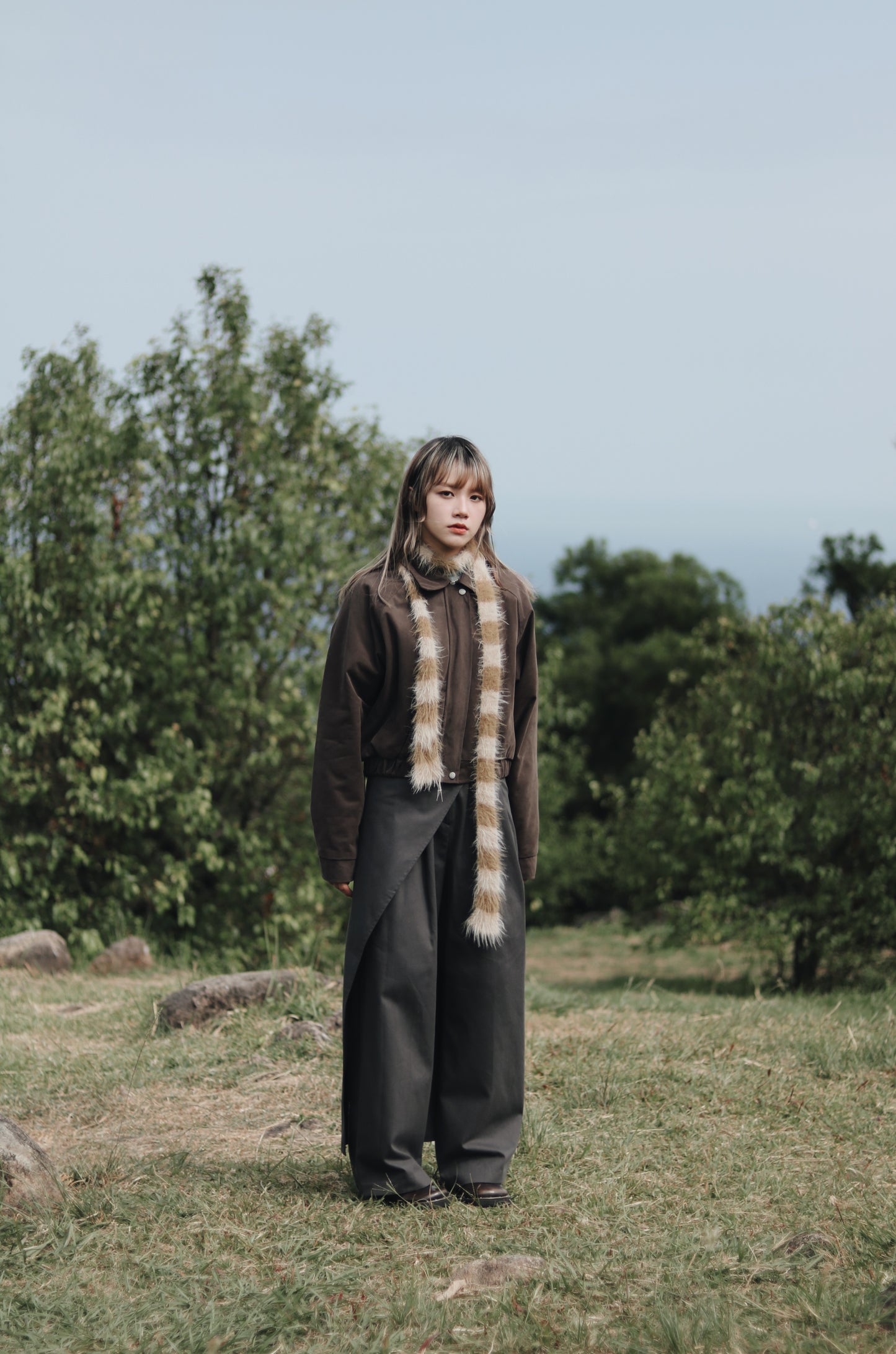 Cropped Blouson Jacket (Brown)