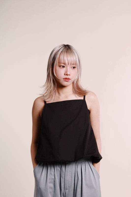 Puffed Sleeveless Top (Black)