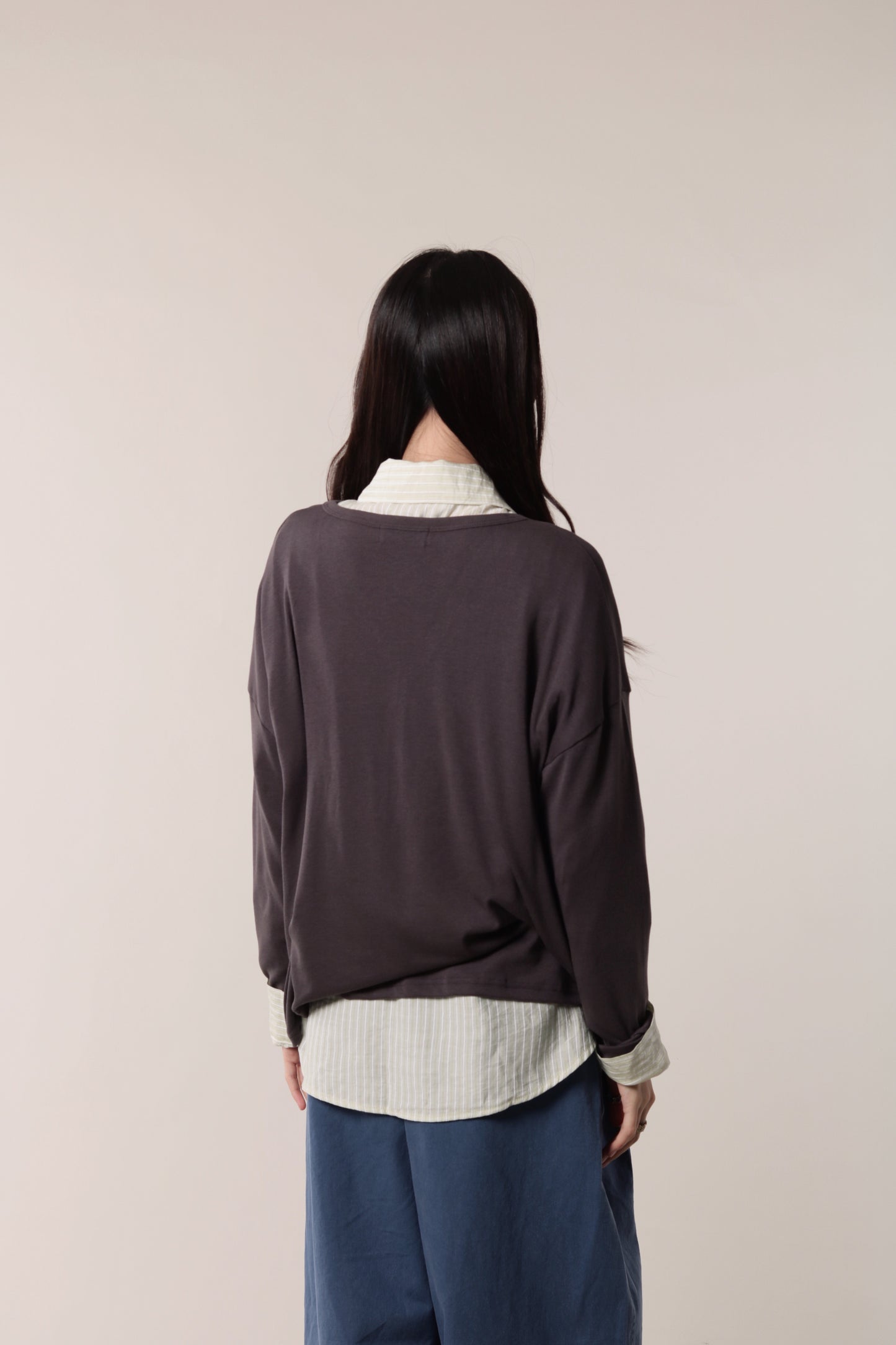 Lazy Button Long Tee (Charcoal)