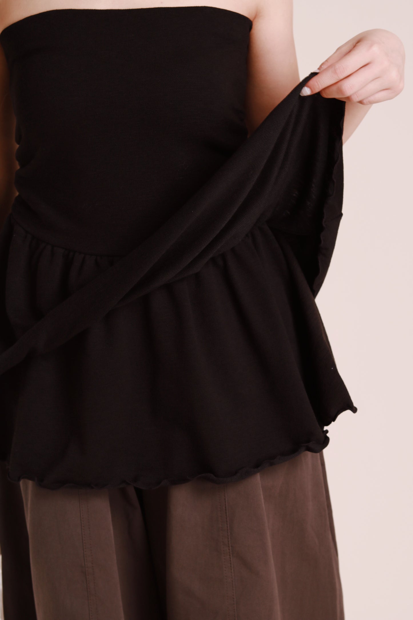 Ruffle Tube Mini Dress (Black)