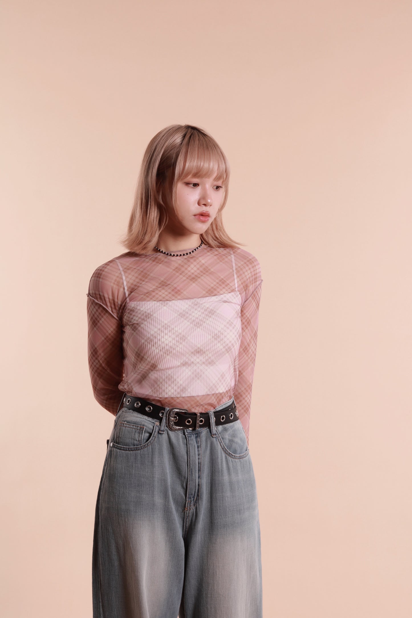 Checkered See Through Top (Pink)