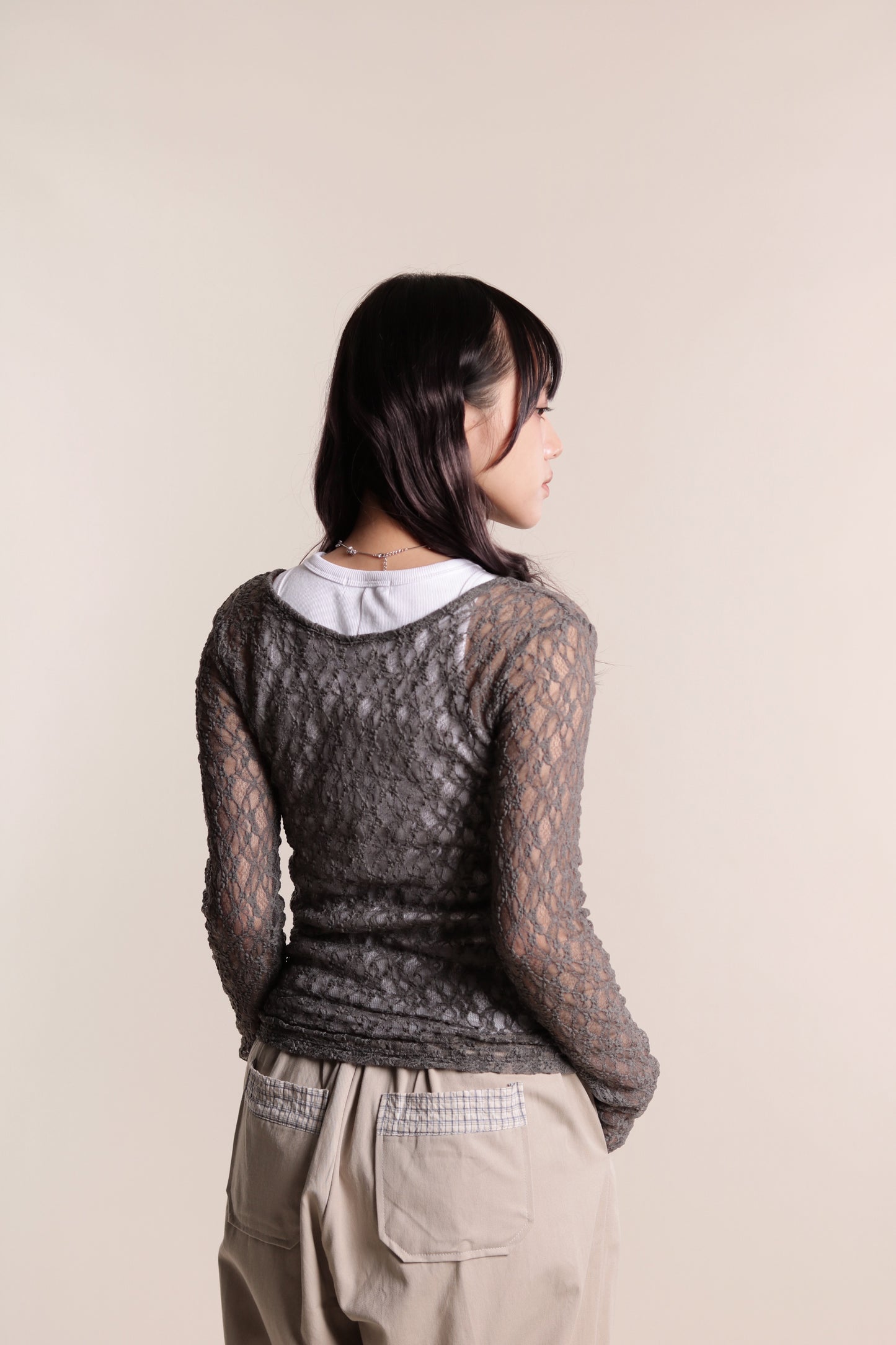 Lace Long Sleeve Top (Grey)