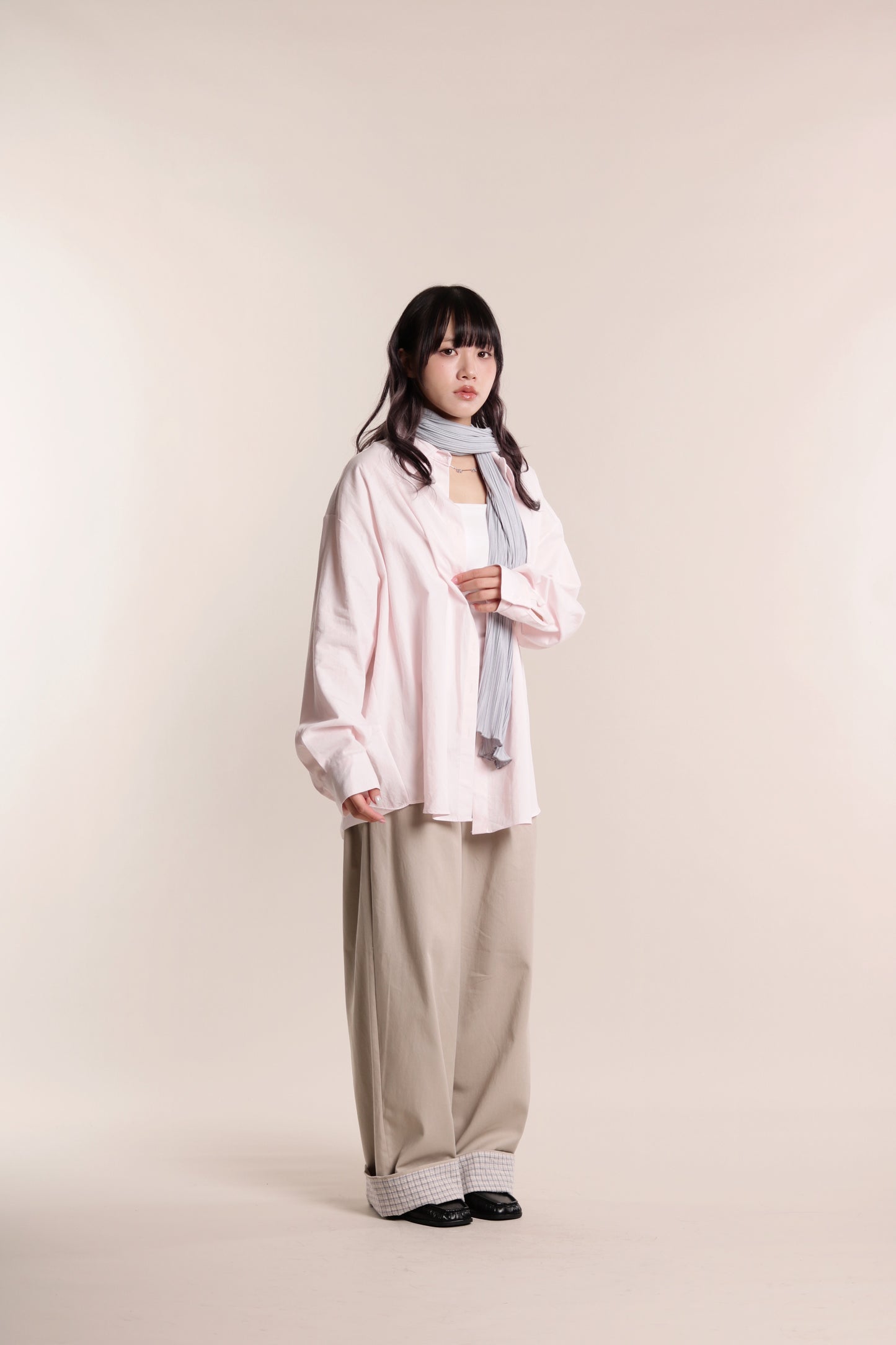 Check Detail Pleated Pants (Beige)