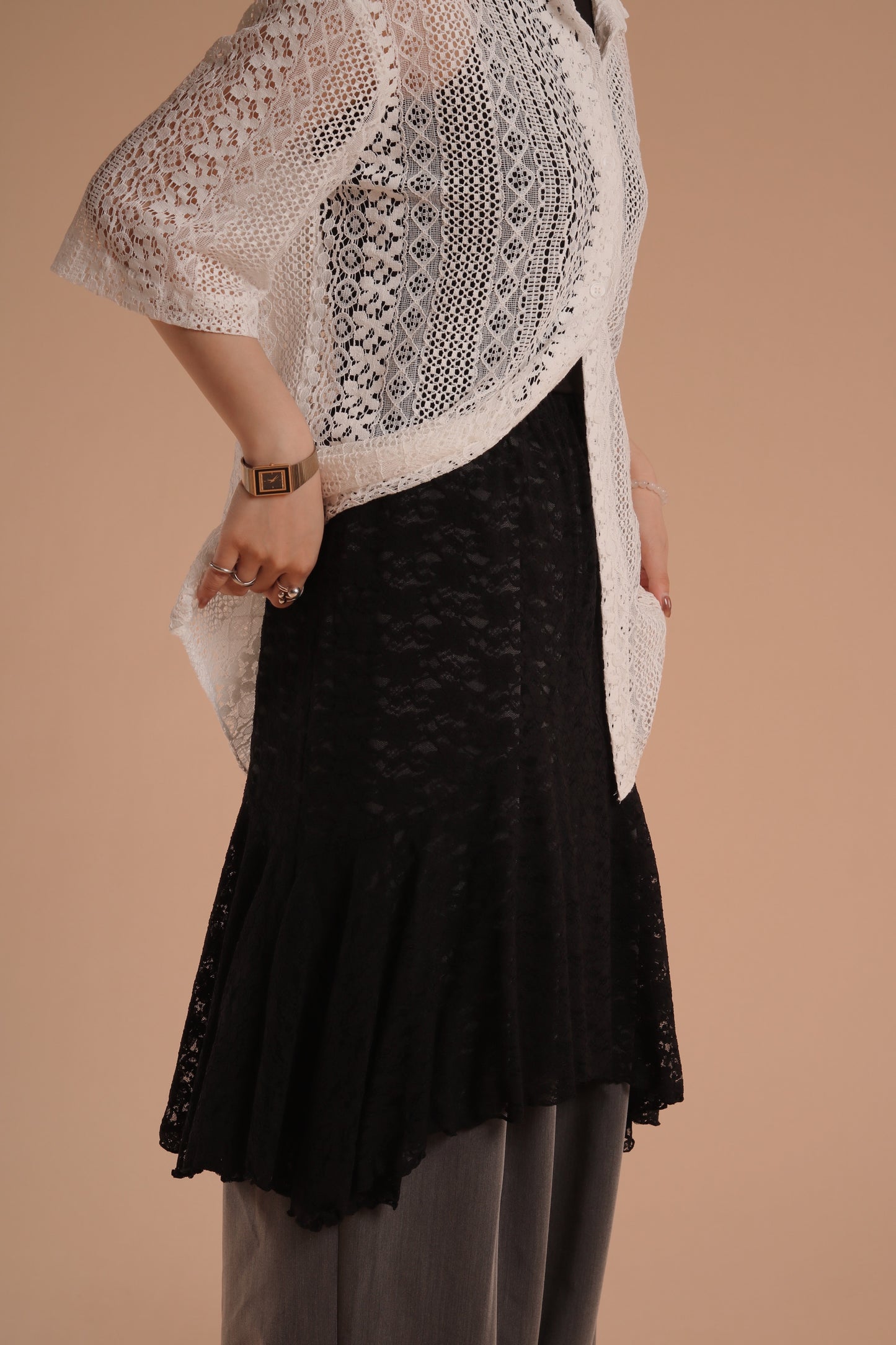 Lace Layered Mini Skirt (Black)