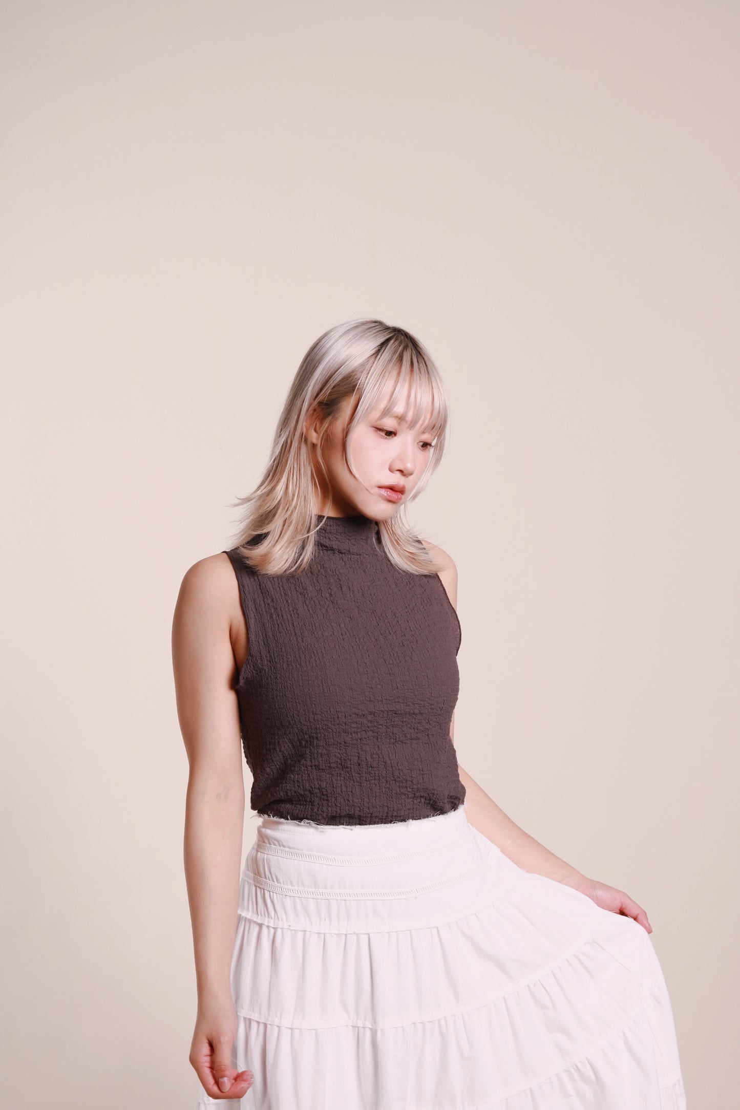 Ruffle Sleeveless Top (Charcoal)