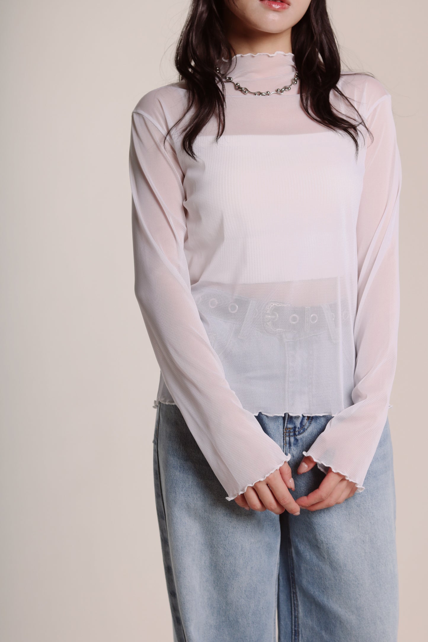 Ruffle See Through Top (White)