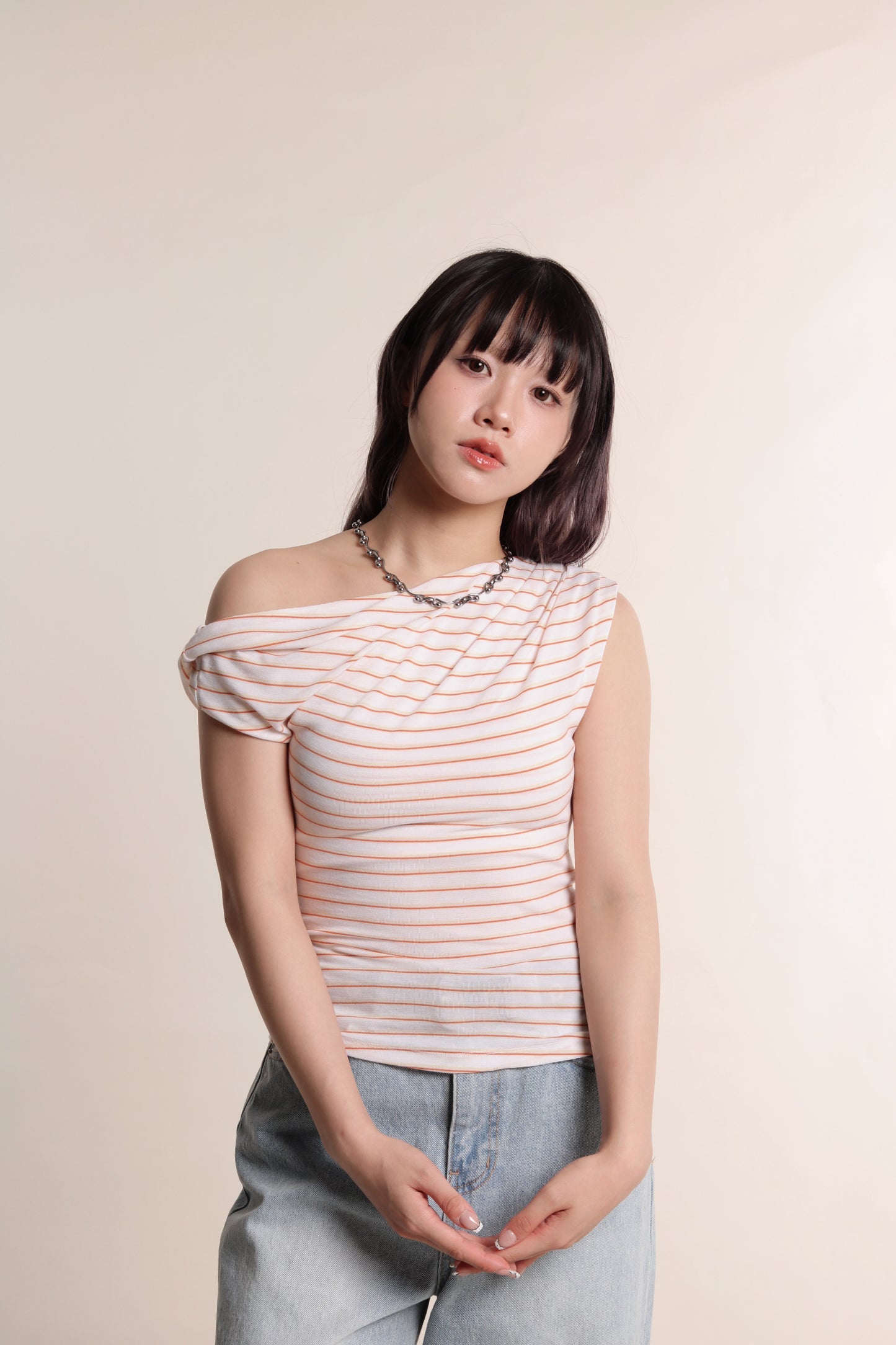 Asymmetric Striped Top (Orange)