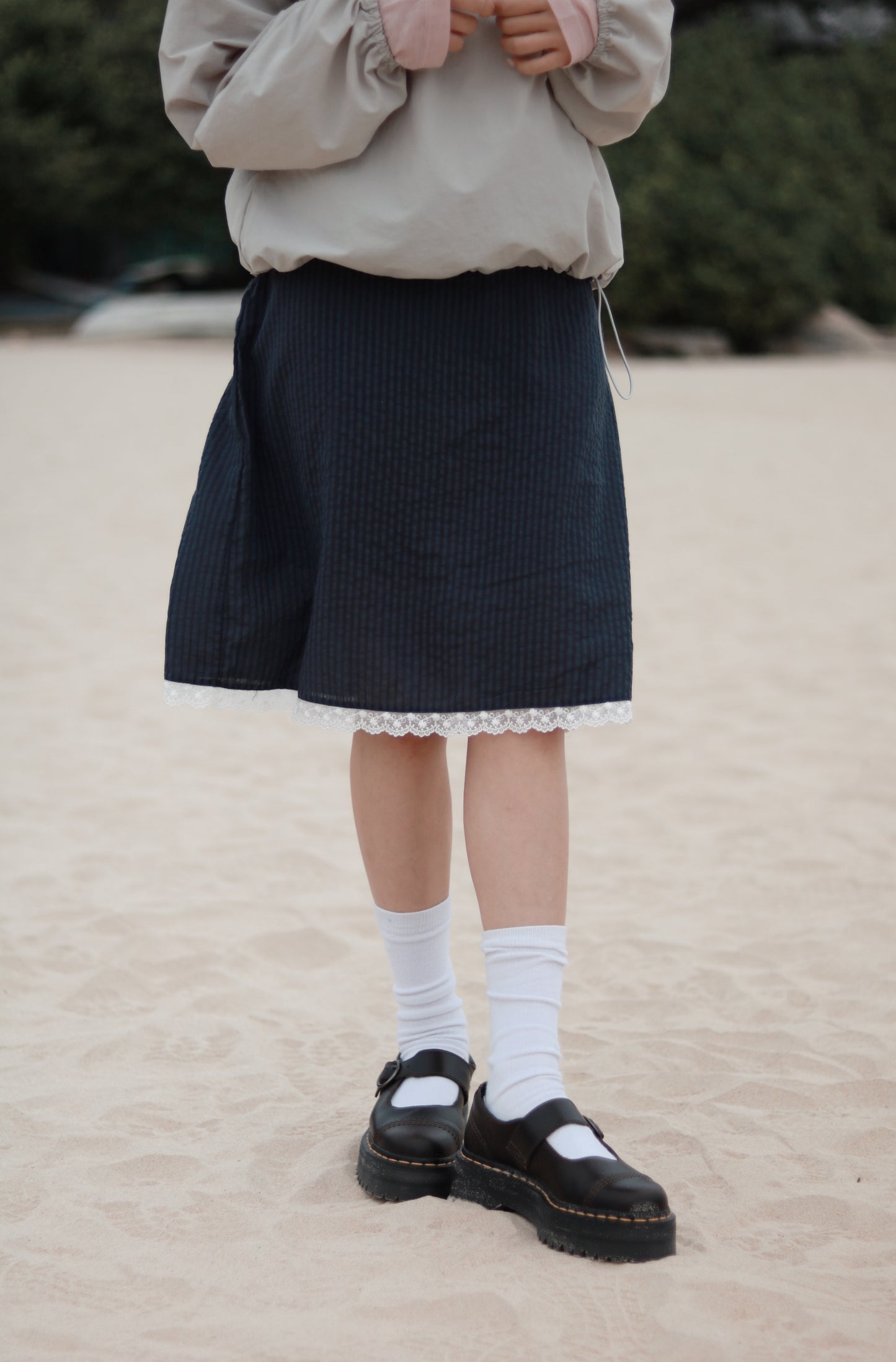 Striped Lace Mini Skirt (Navy)