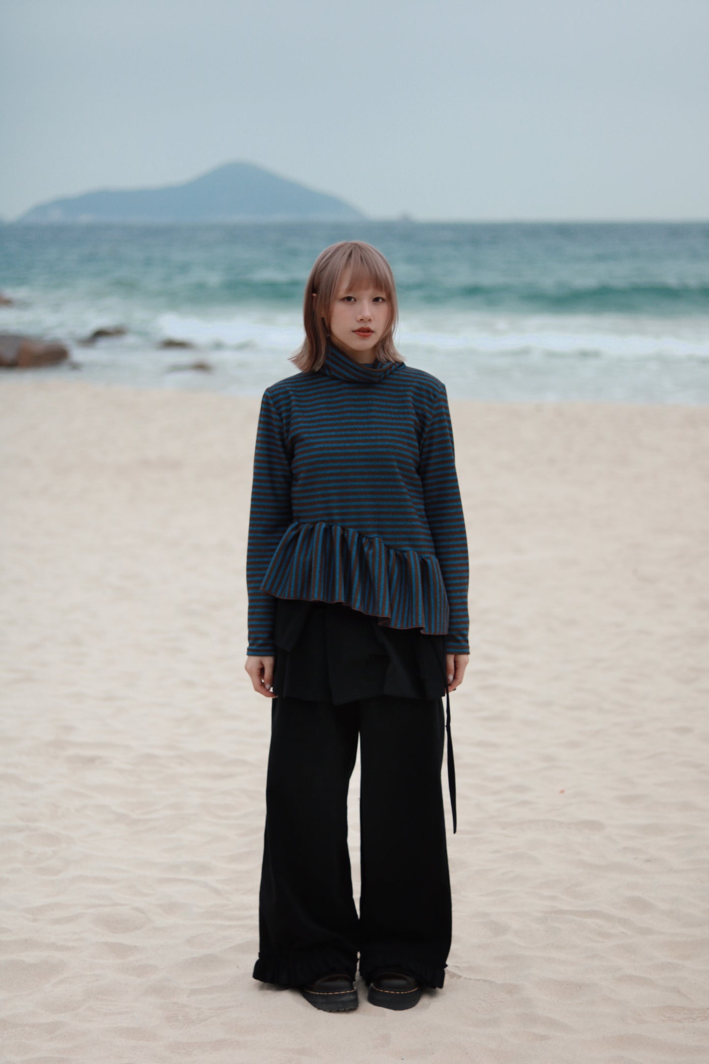 Striped Ruffle Top (Blue)