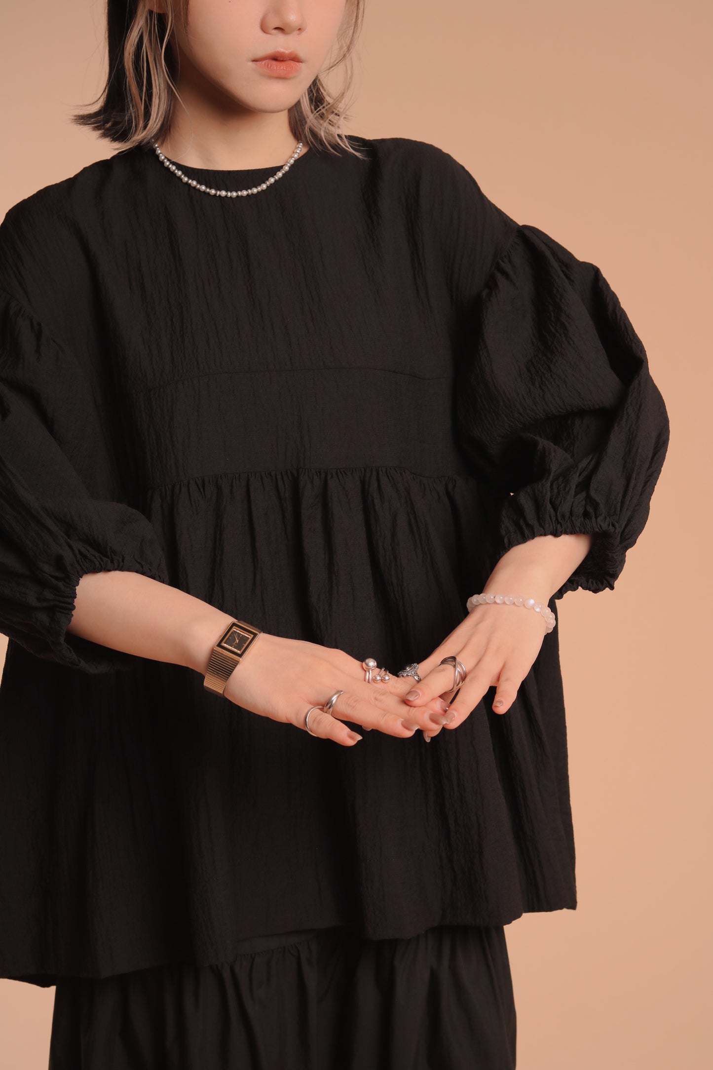 Doll Puff Sleeve Blouse (Black)