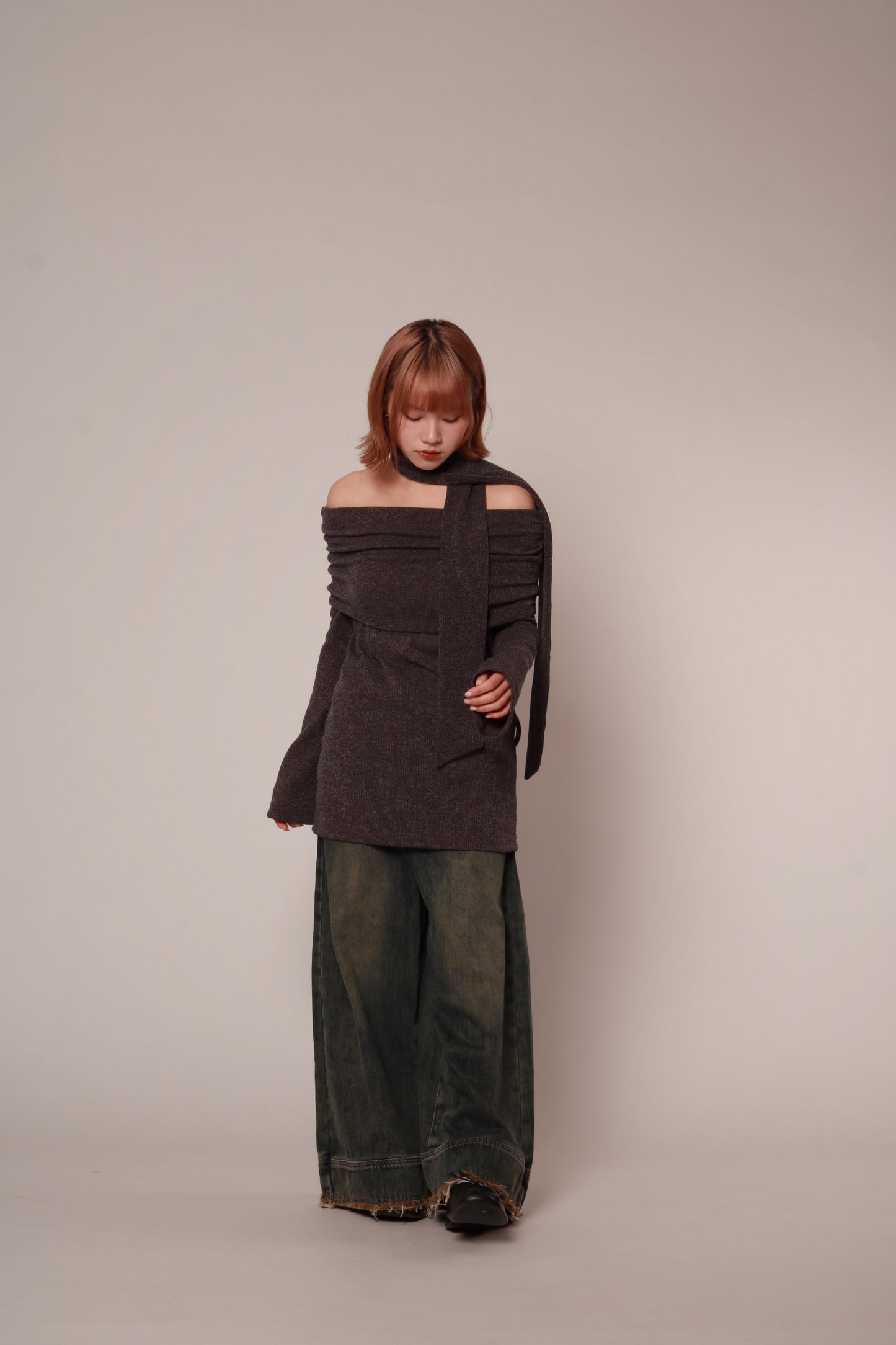 Off Shoulder Knit Top (Charcoal)