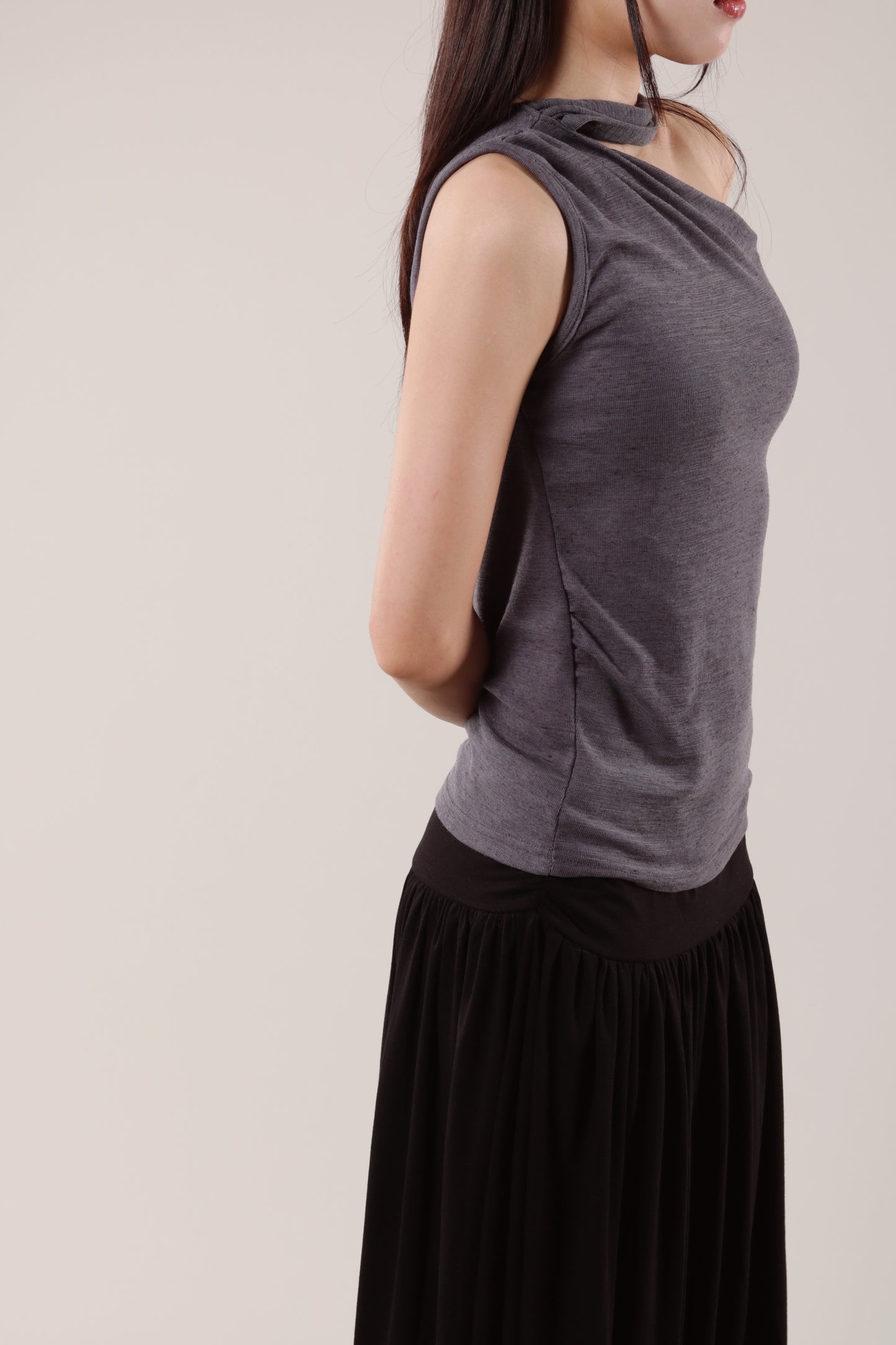 Linen Scarf Top (Charcoal)