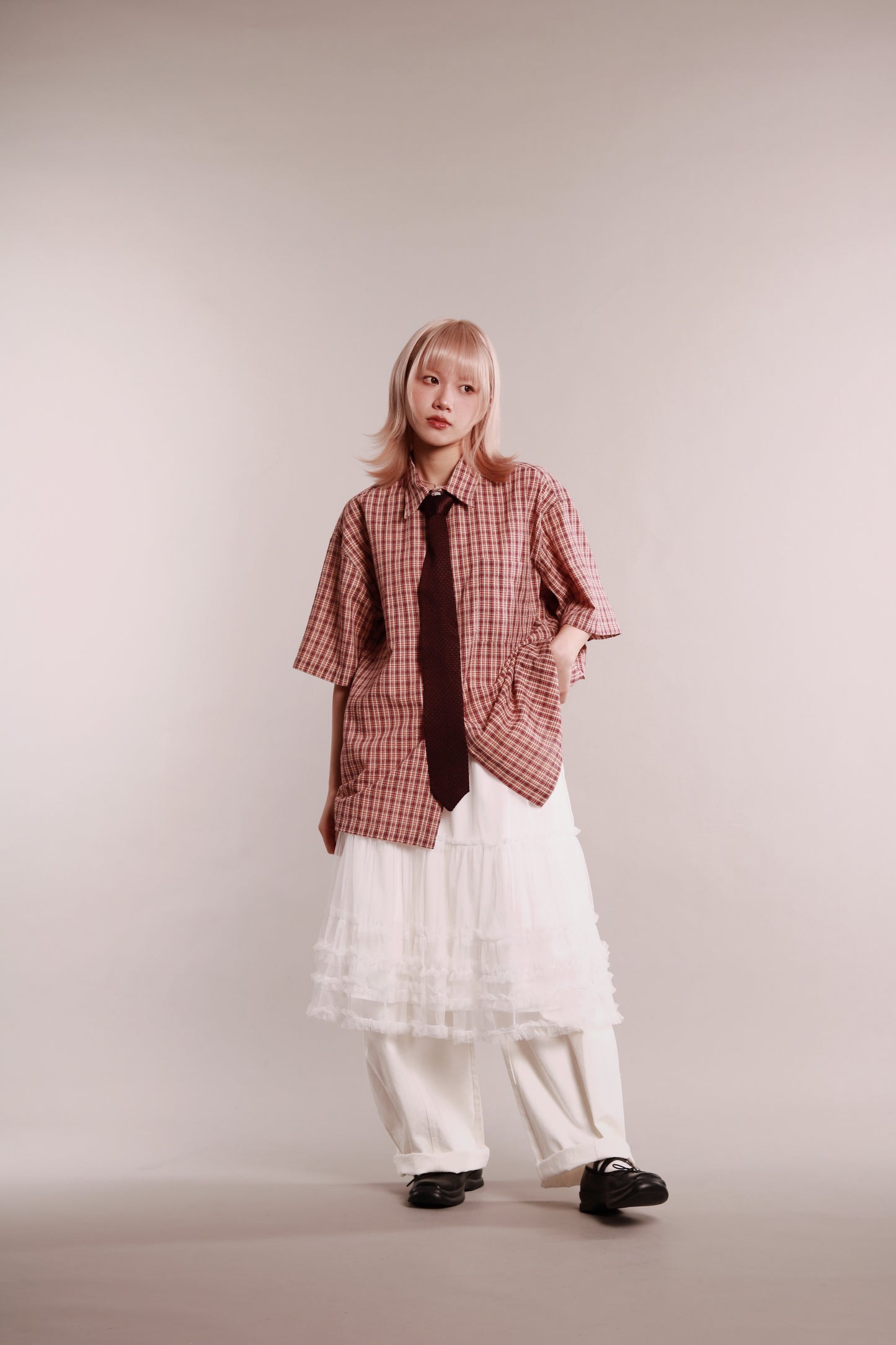 Plaid Loose Shirt (Brown)