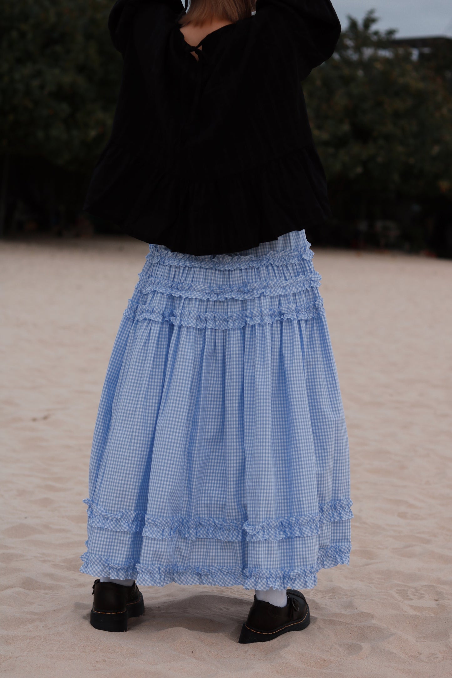 Doll Checkered Ruffle Skirt (Blue)