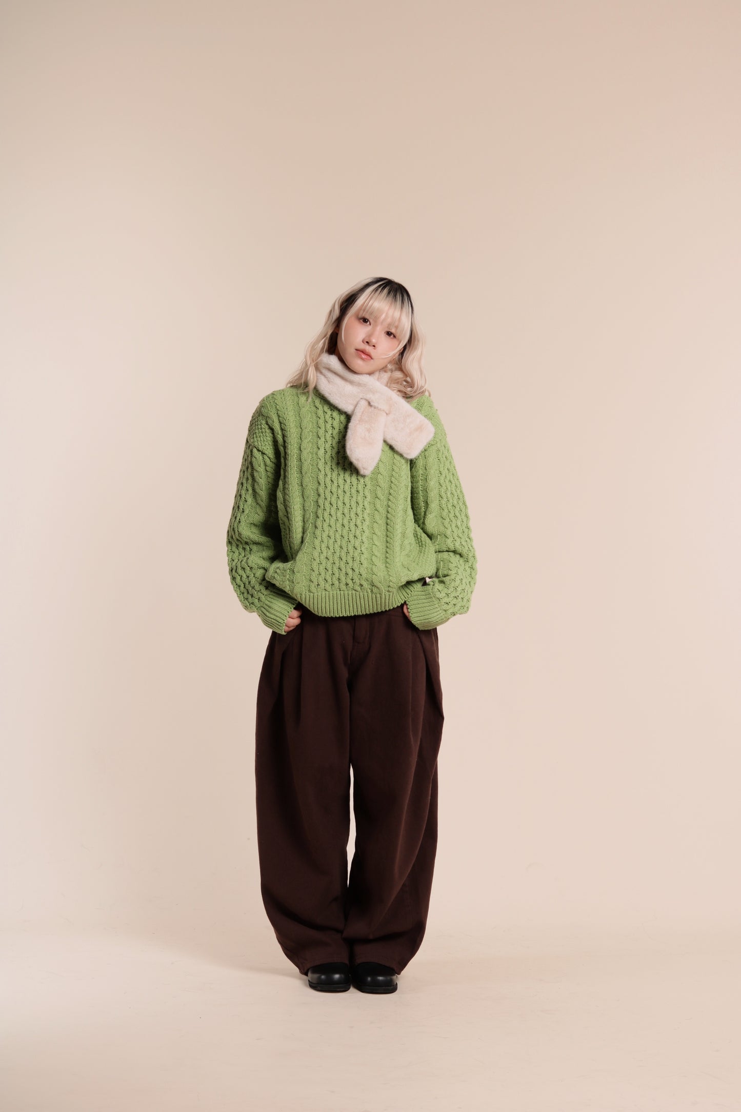 Oversized Cable Knit Sweater (Green)