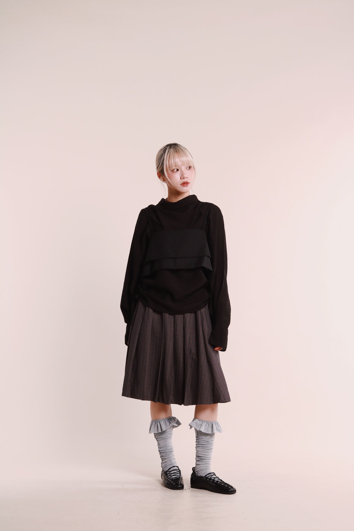 Checkered Pleat Skirt (Navy)