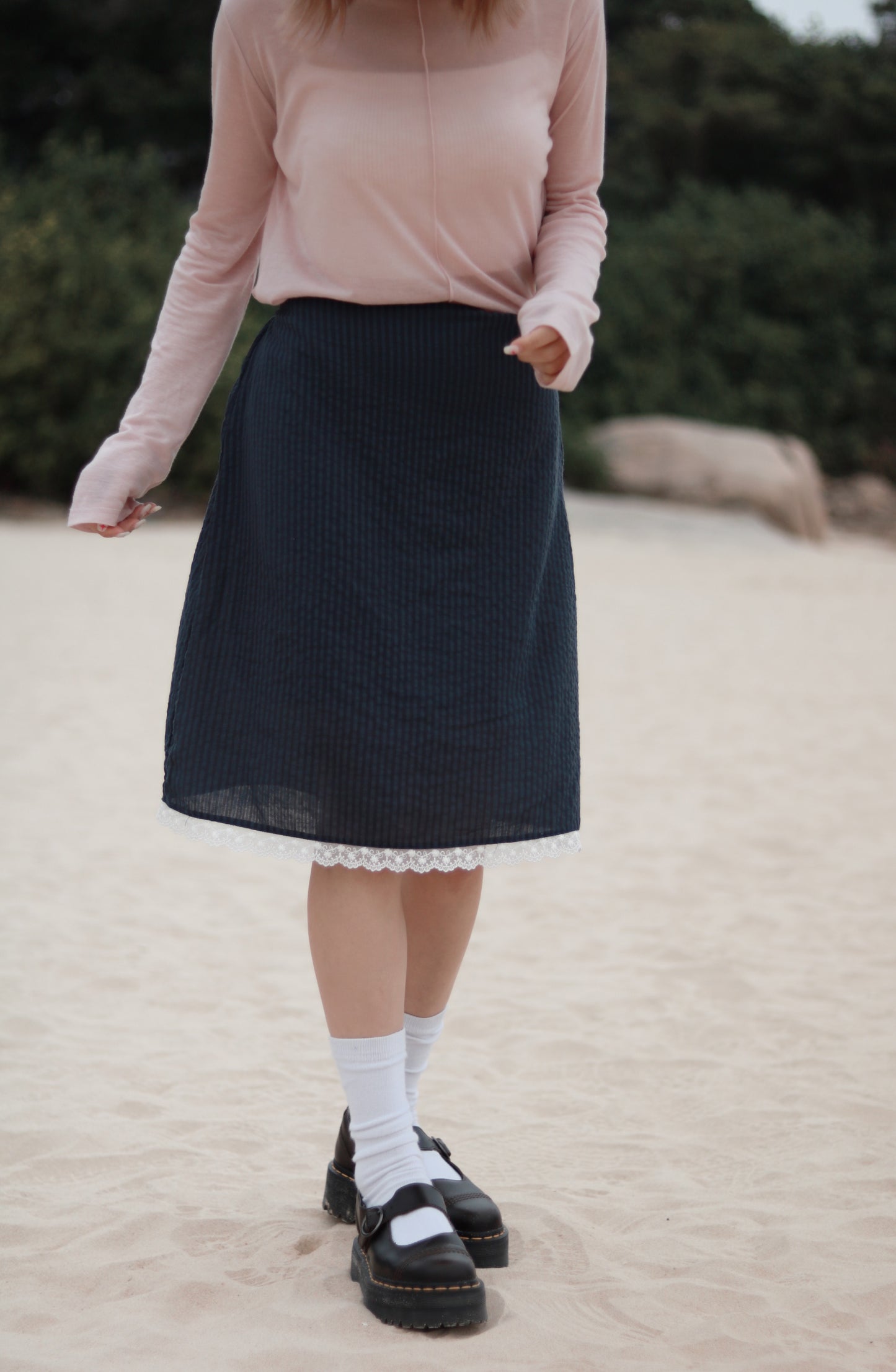 Striped Lace Mini Skirt (Navy)