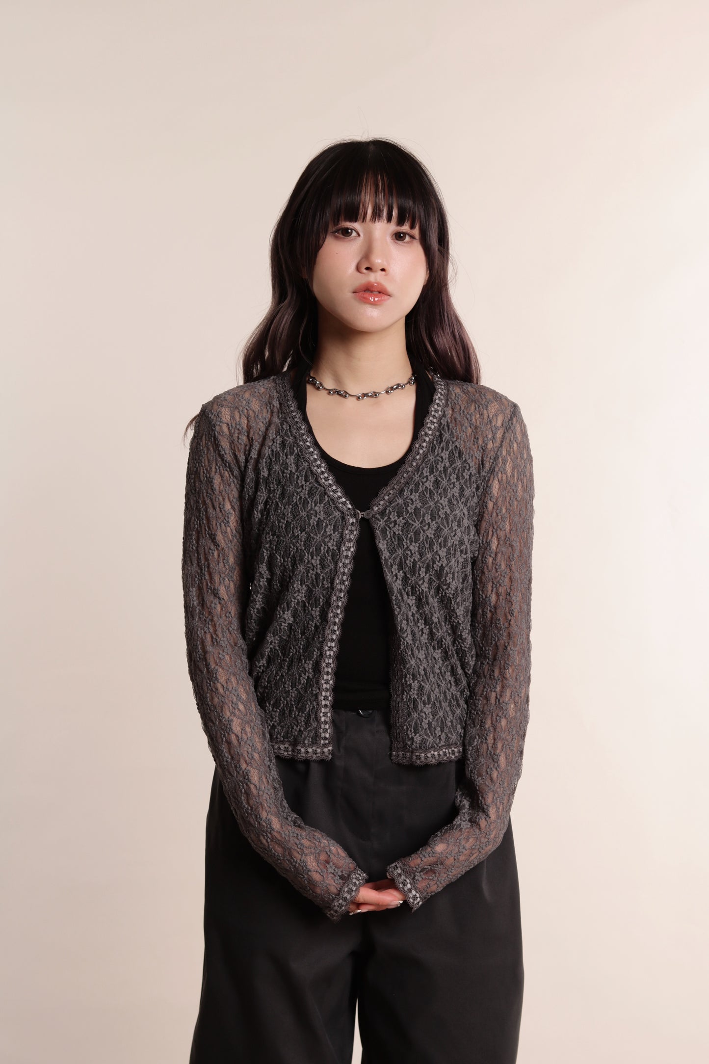 Floral Lace Cardigan (Charcoal)