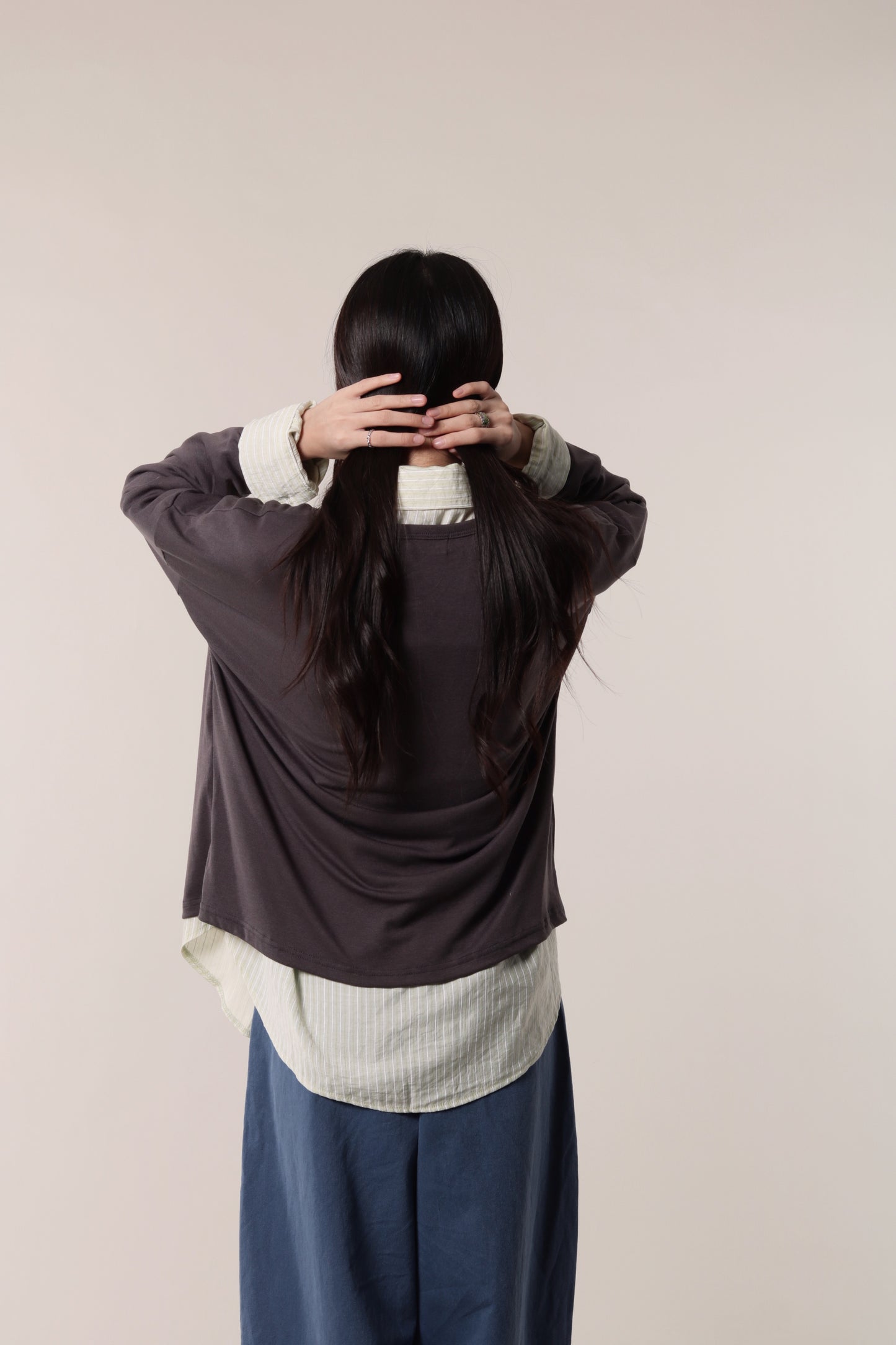 Lazy Button Long Tee (Charcoal)