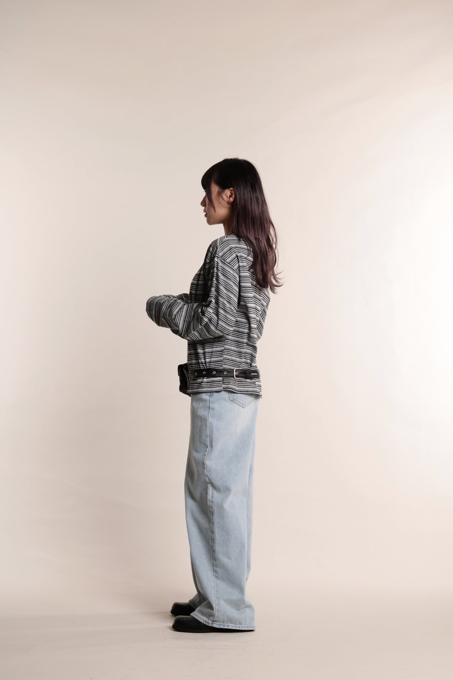 Oversized Stripe Top (Grey)