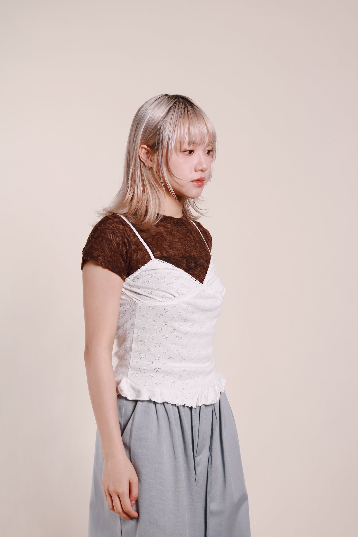 Ruffle Ribbon Sleeveless Top (White)