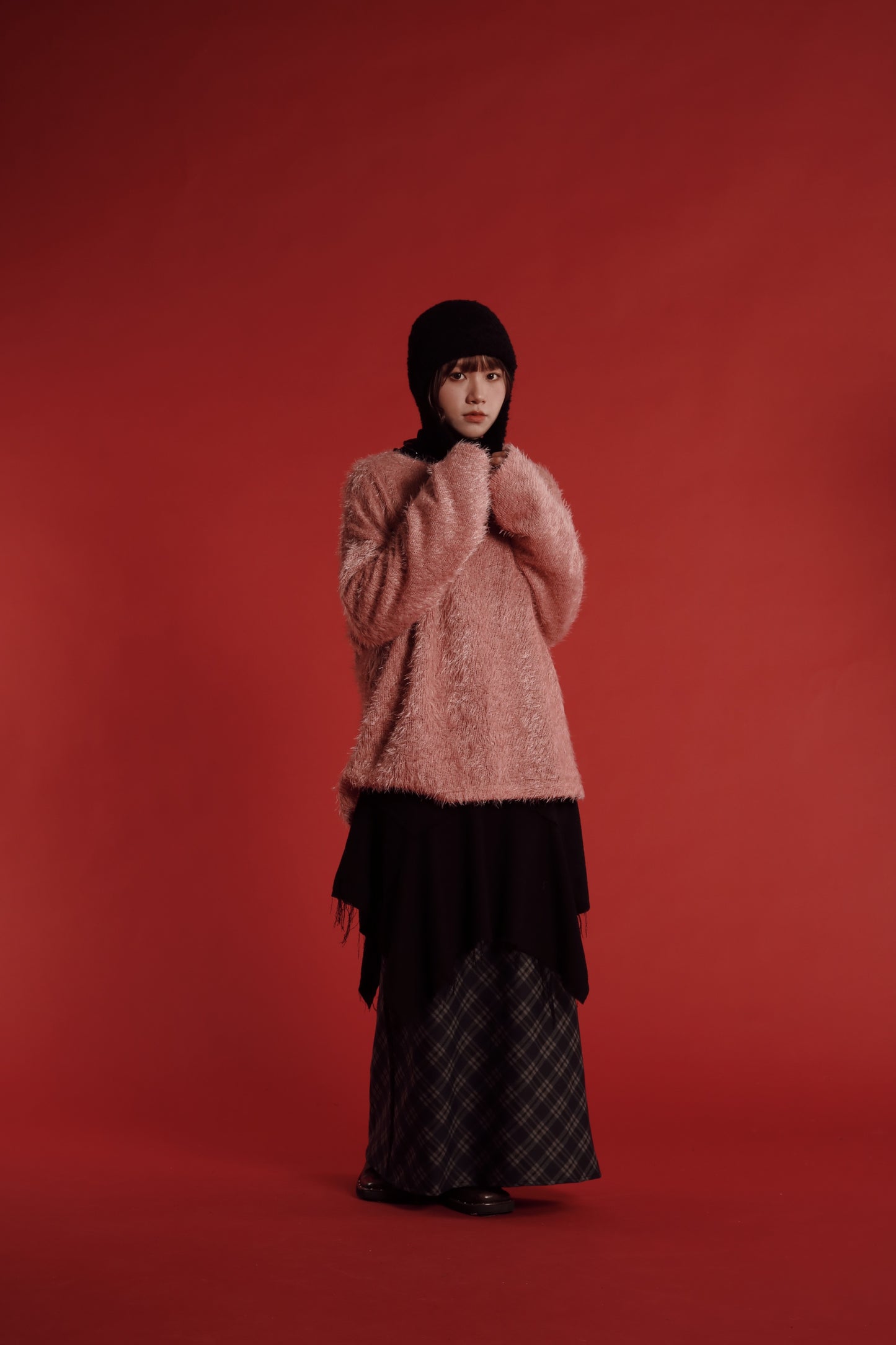 Checkered Slit Skirt (Navy)