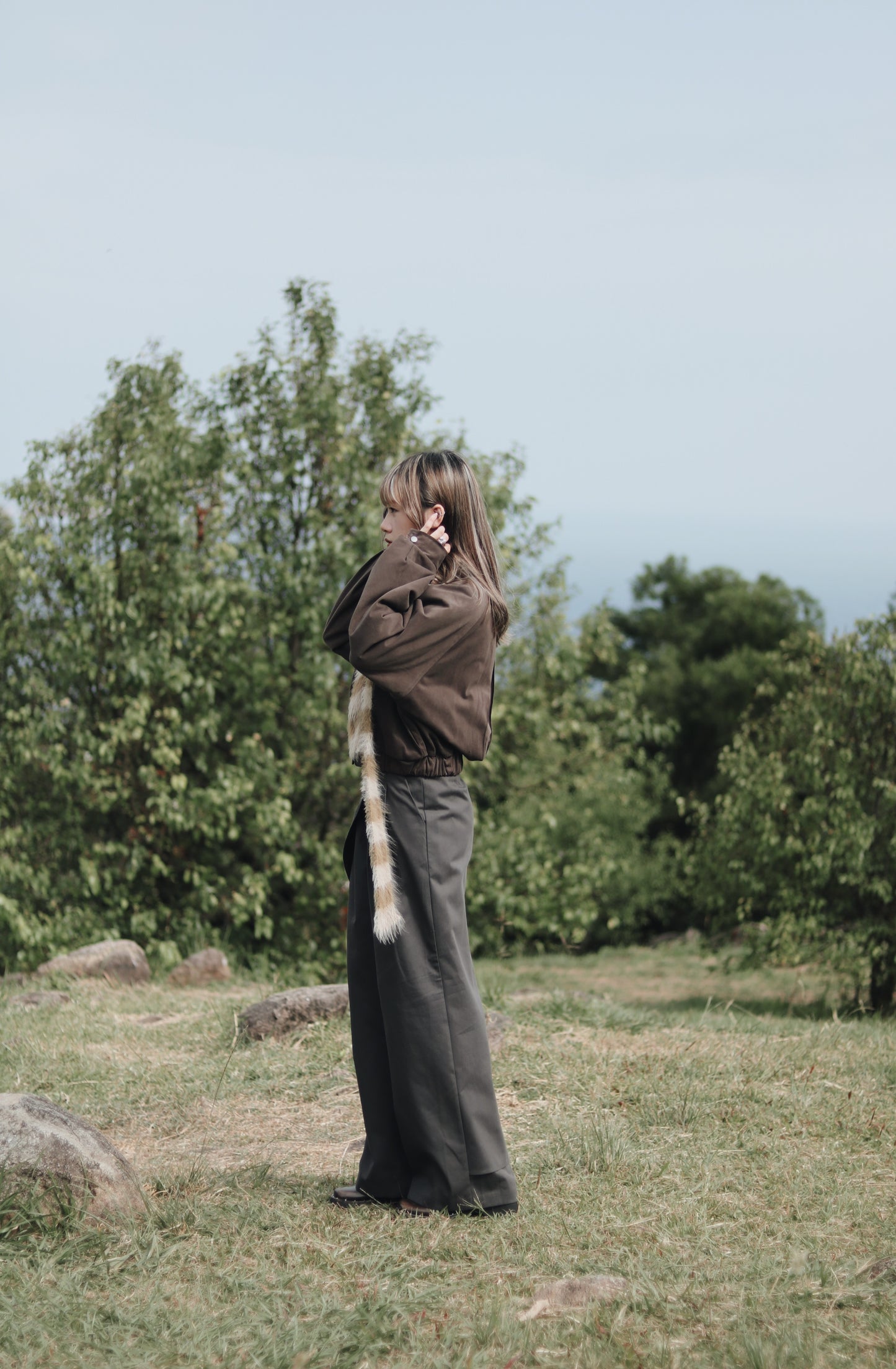 Cropped Blouson Jacket (Brown)