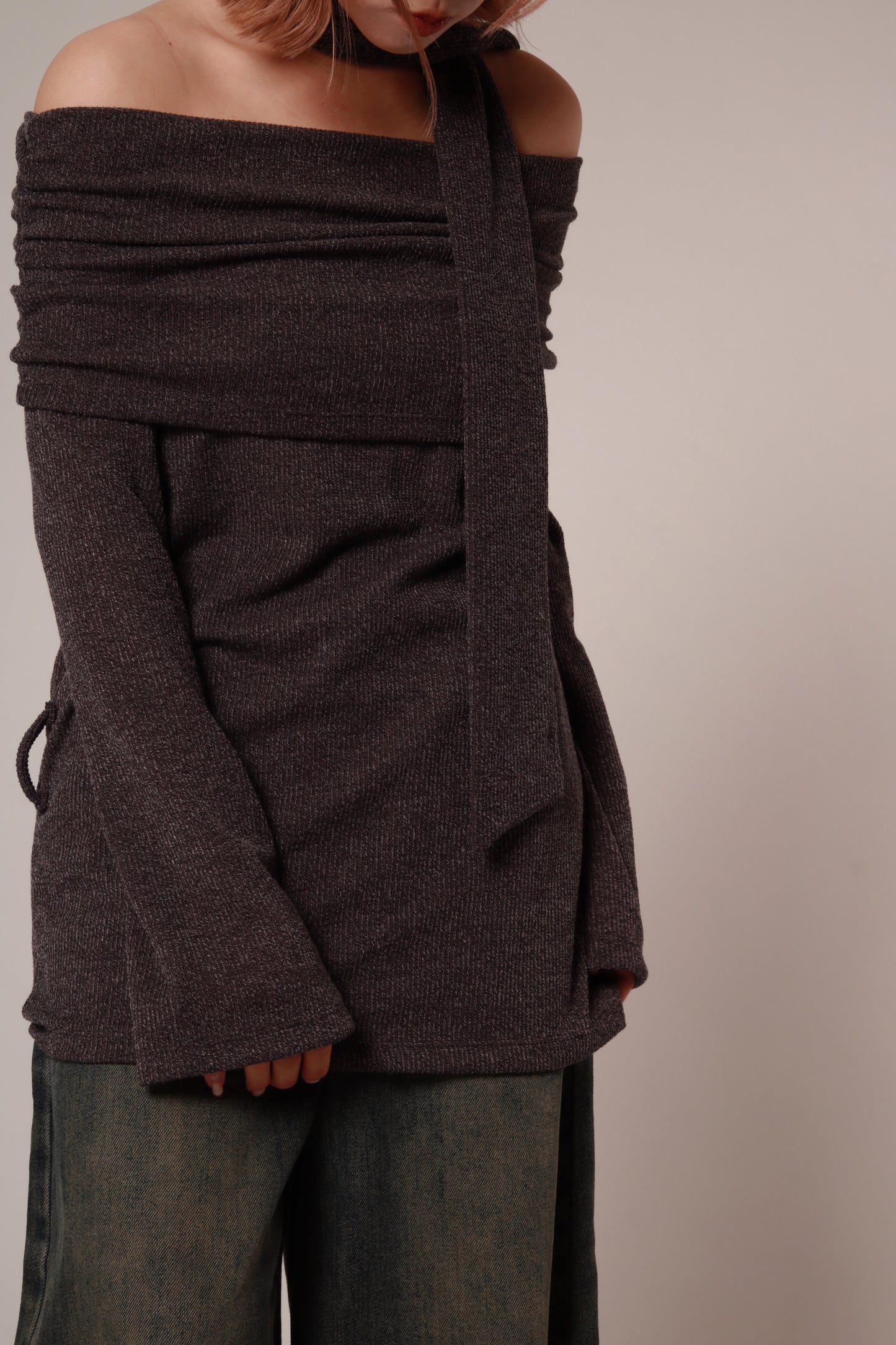 Off Shoulder Knit Top (Charcoal)