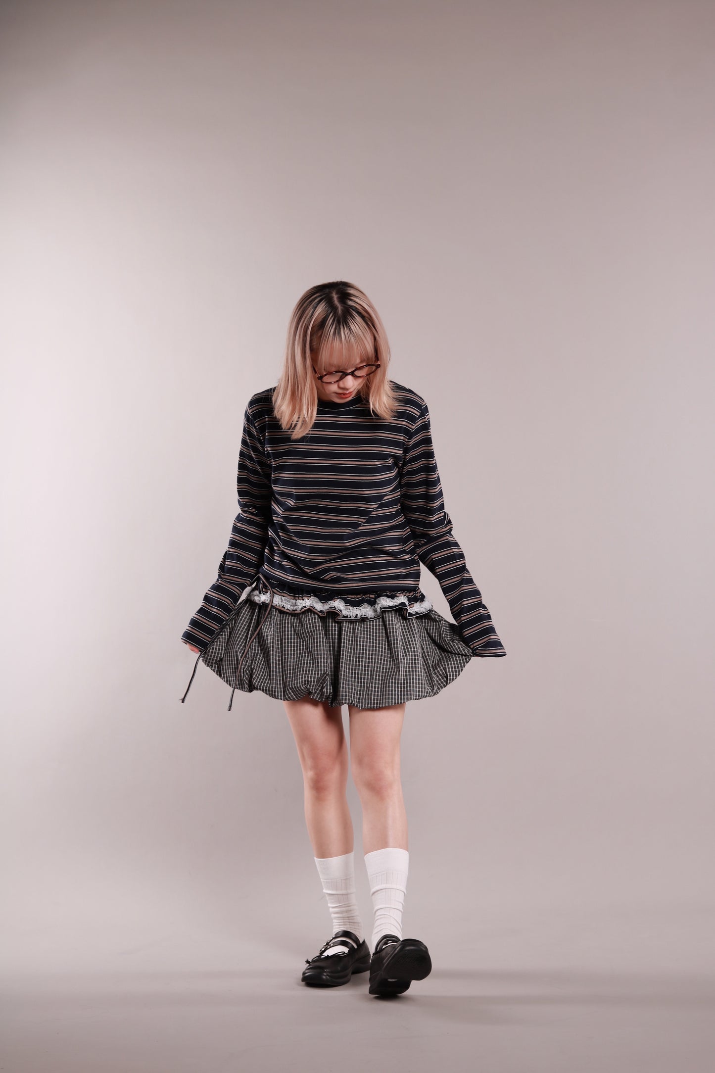 Frilled Lace Stripe Top (Navy)