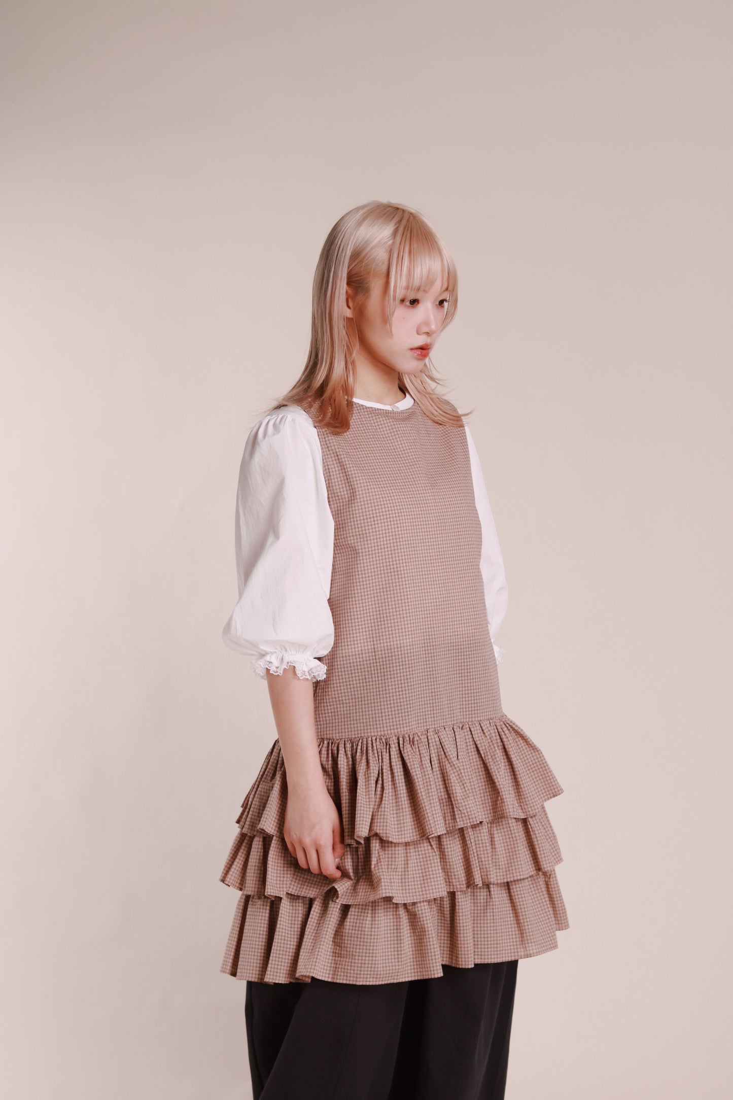 Layered Ruffle Dress (Beige)
