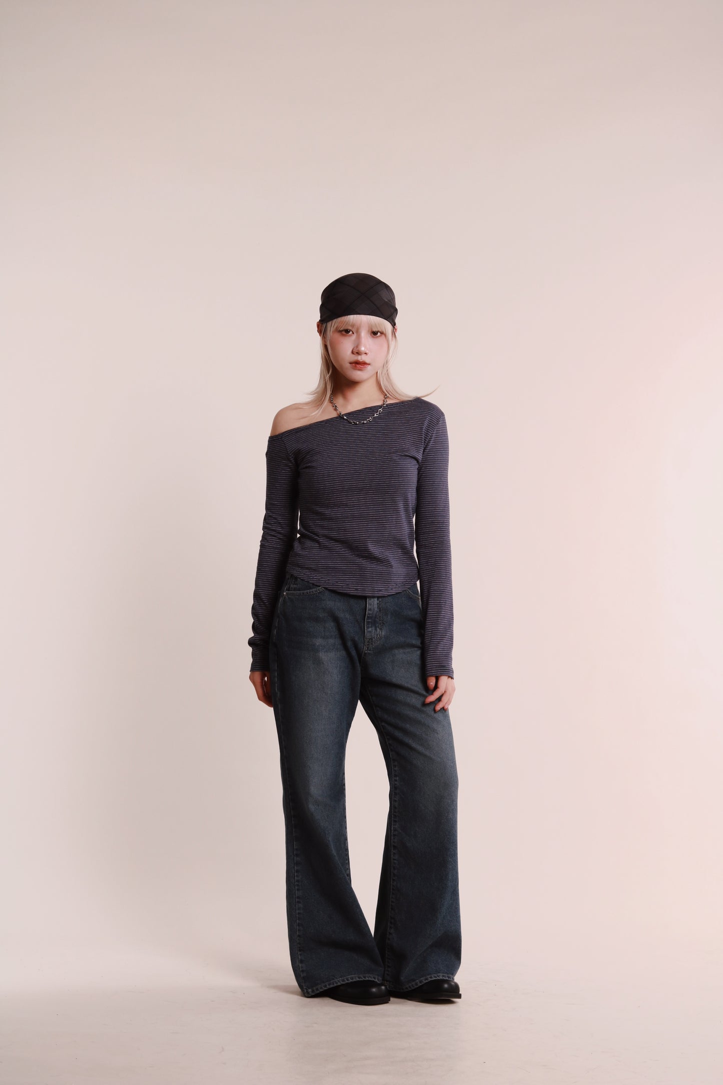 Striped One Shoulder Top (Blue)